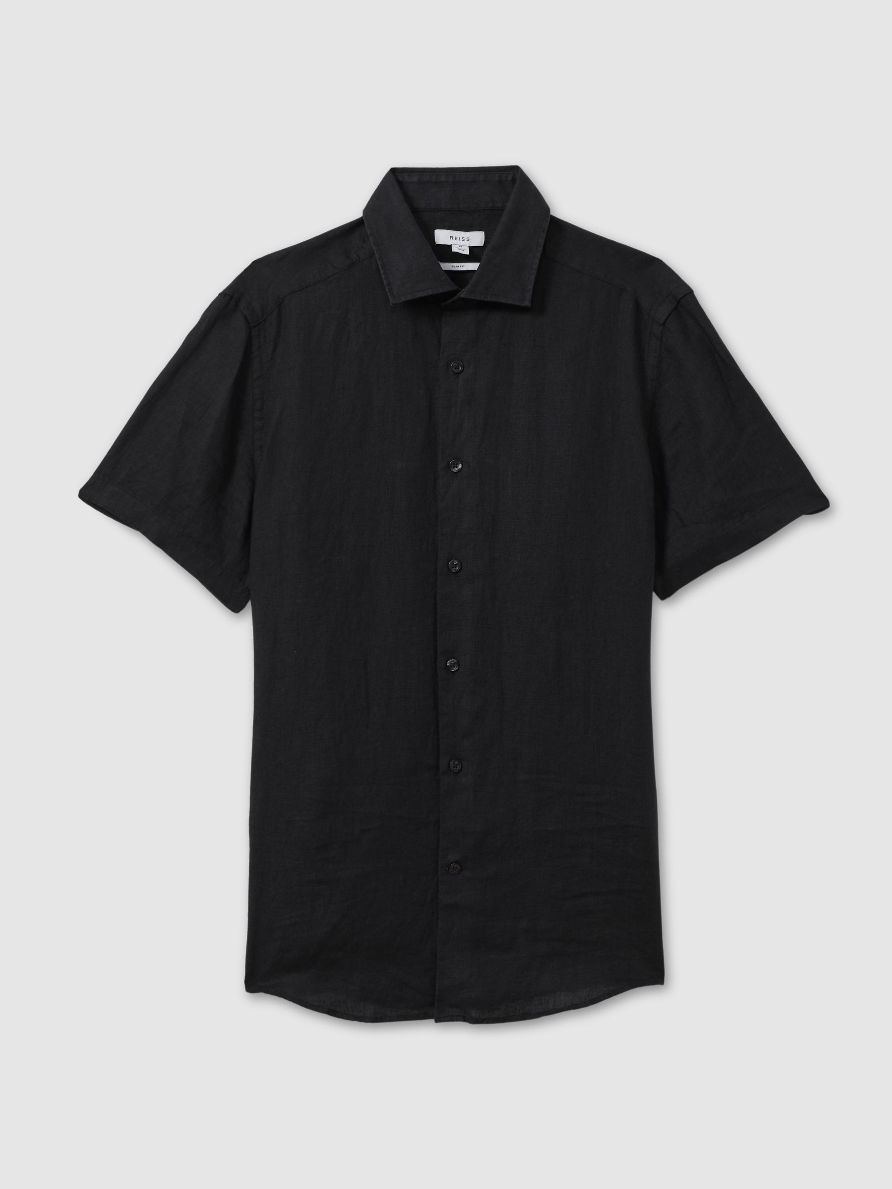 Slim Fit Linen Shirt in Black - Image 2 of 5