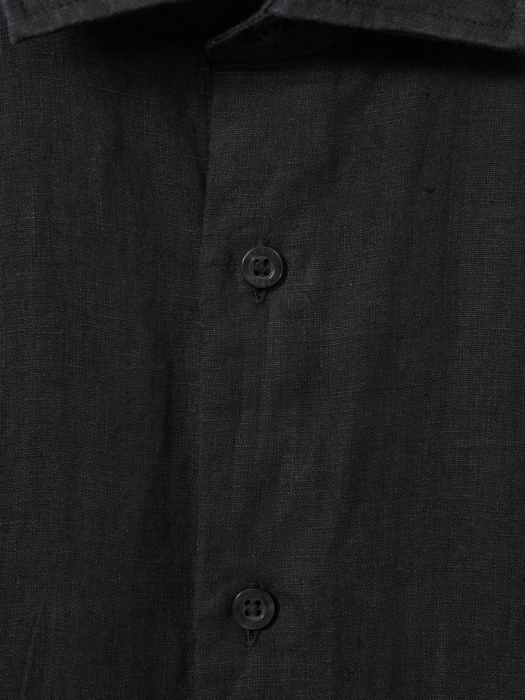 Slim Fit Linen Shirt in Black - Image 5 of 5