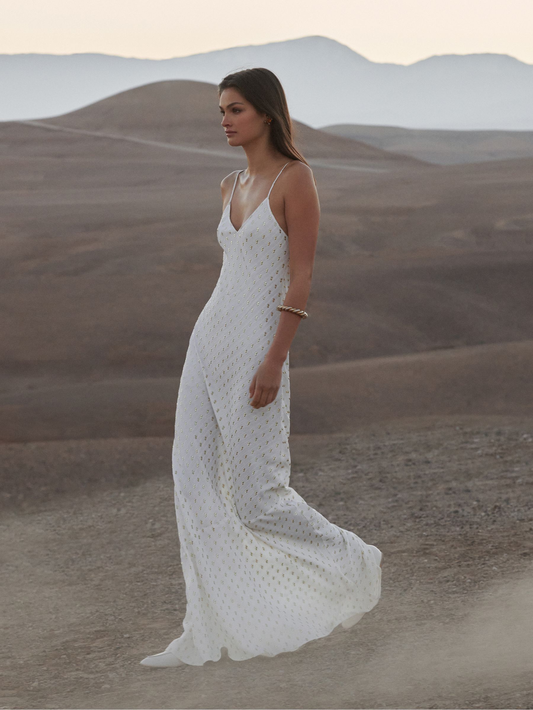 Metallic Maxi Dress in White/Gold - Image 1 of 8