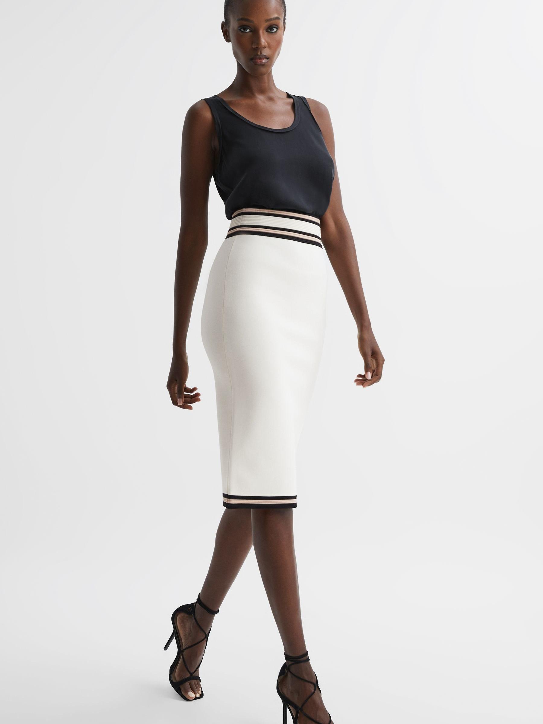 Knitted Colourblock Skirt in White/Pink - Image 1 of 6