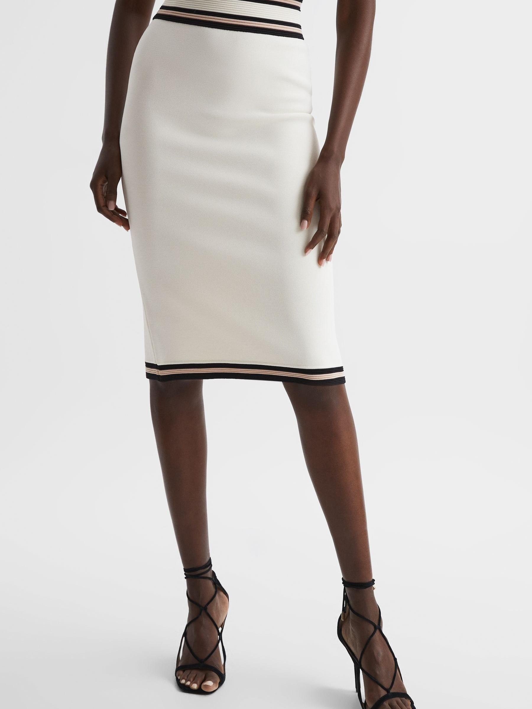 Knitted Colourblock Skirt in White/Pink - Image 6 of 6