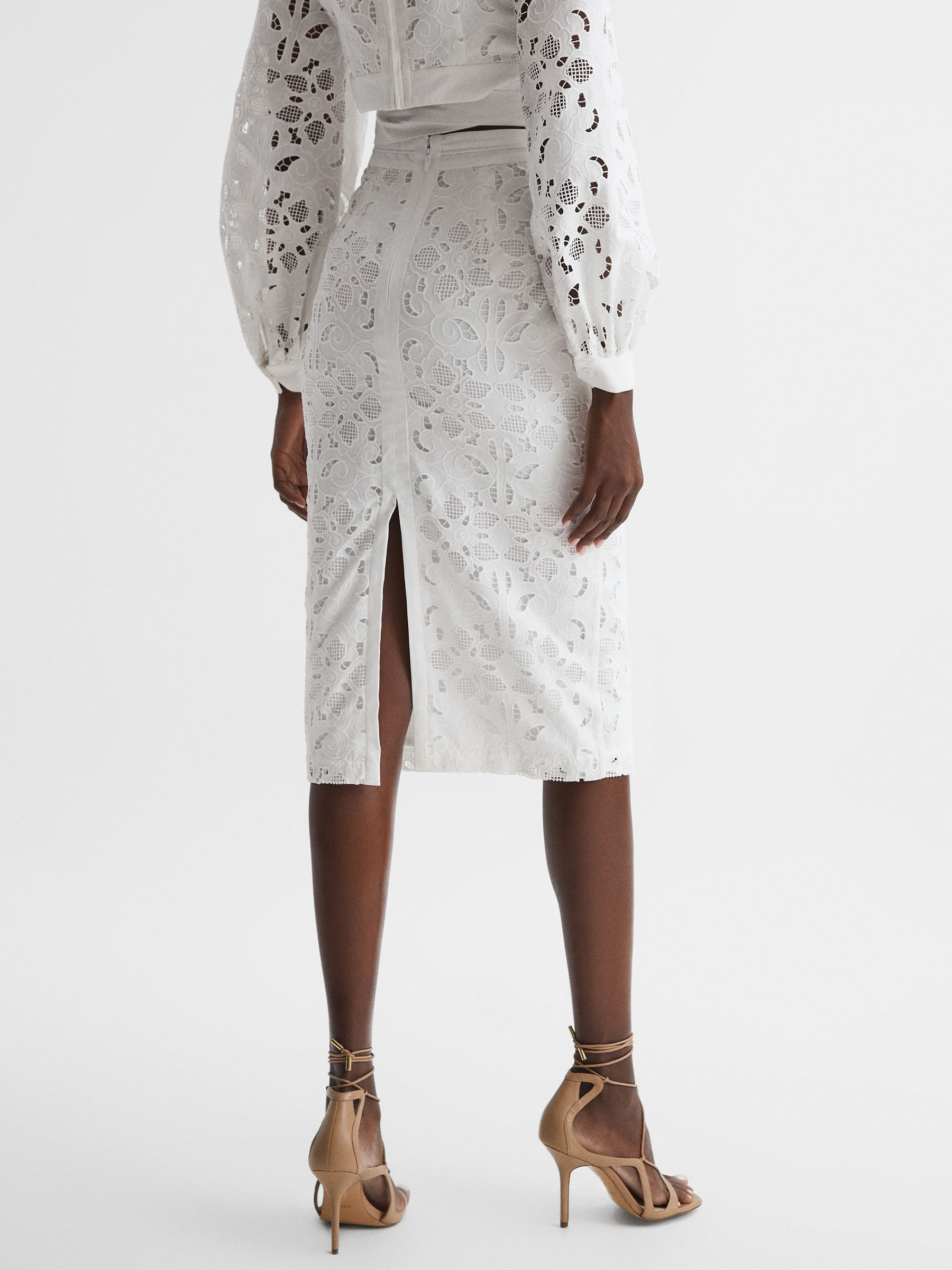 Reiss Lace Co-ord Pencil Skirt in White - REISS