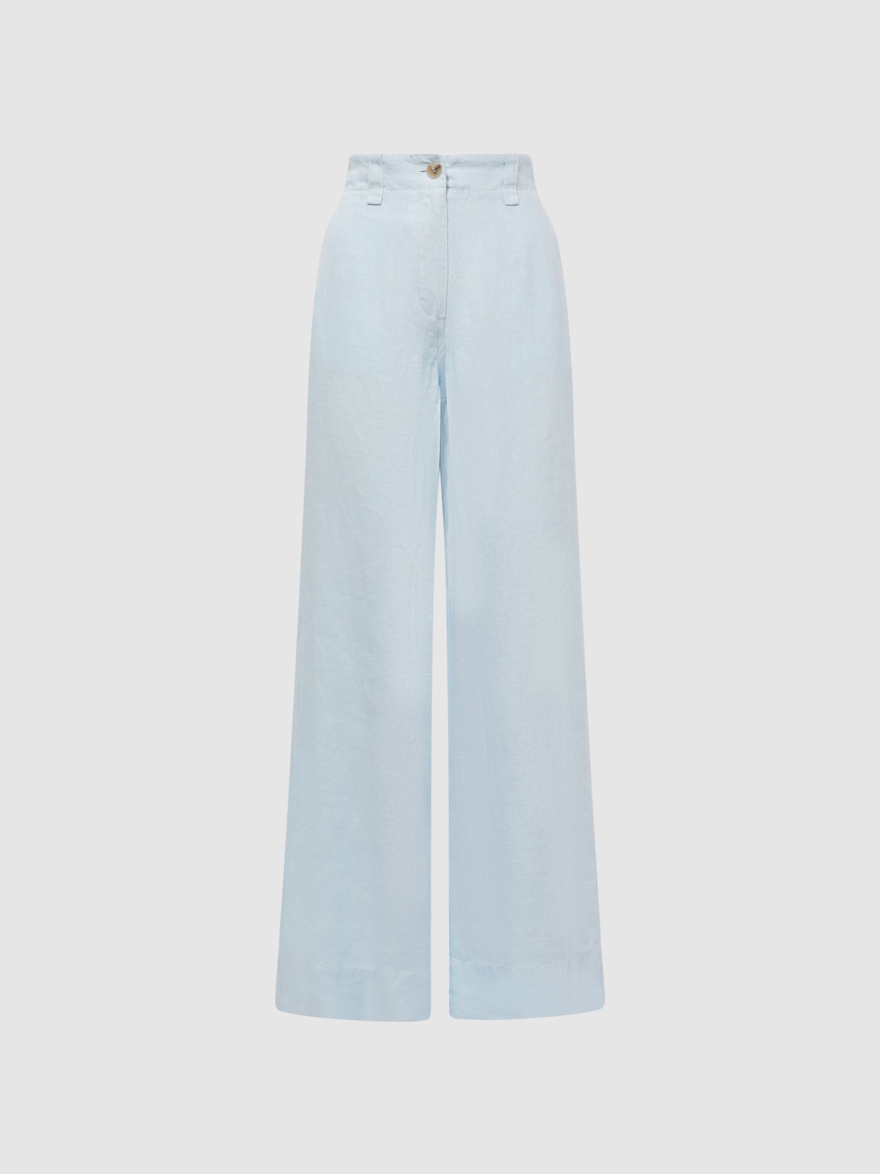 Linen Wide Leg Garment Dyed Trousers in Ice Blue - Image 2 of 5