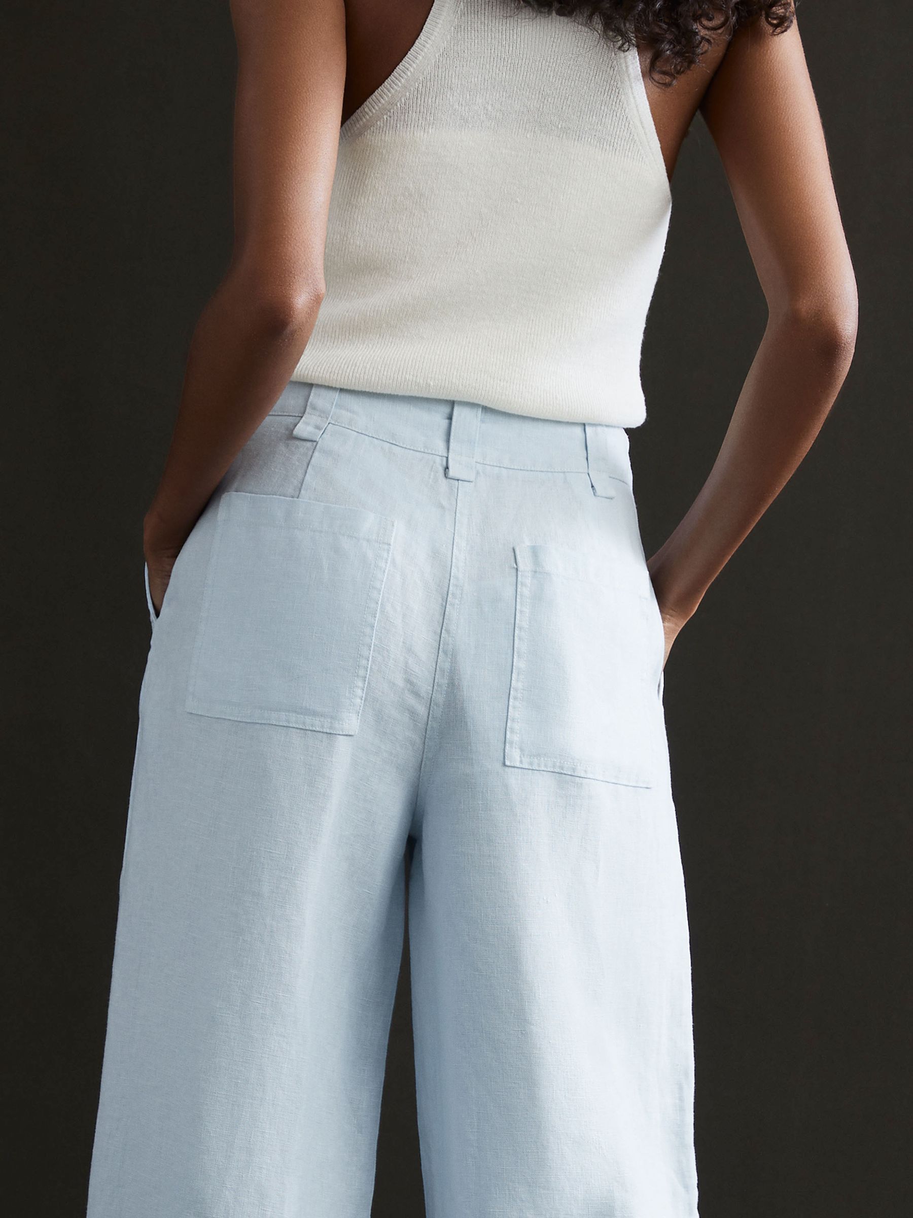 Linen Wide Leg Garment Dyed Trousers in Ice Blue - Image 4 of 5