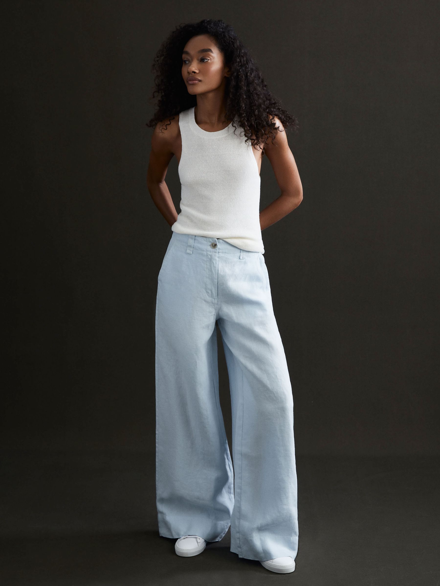 Linen Wide Leg Garment Dyed Trousers in Ice Blue - Image 5 of 5