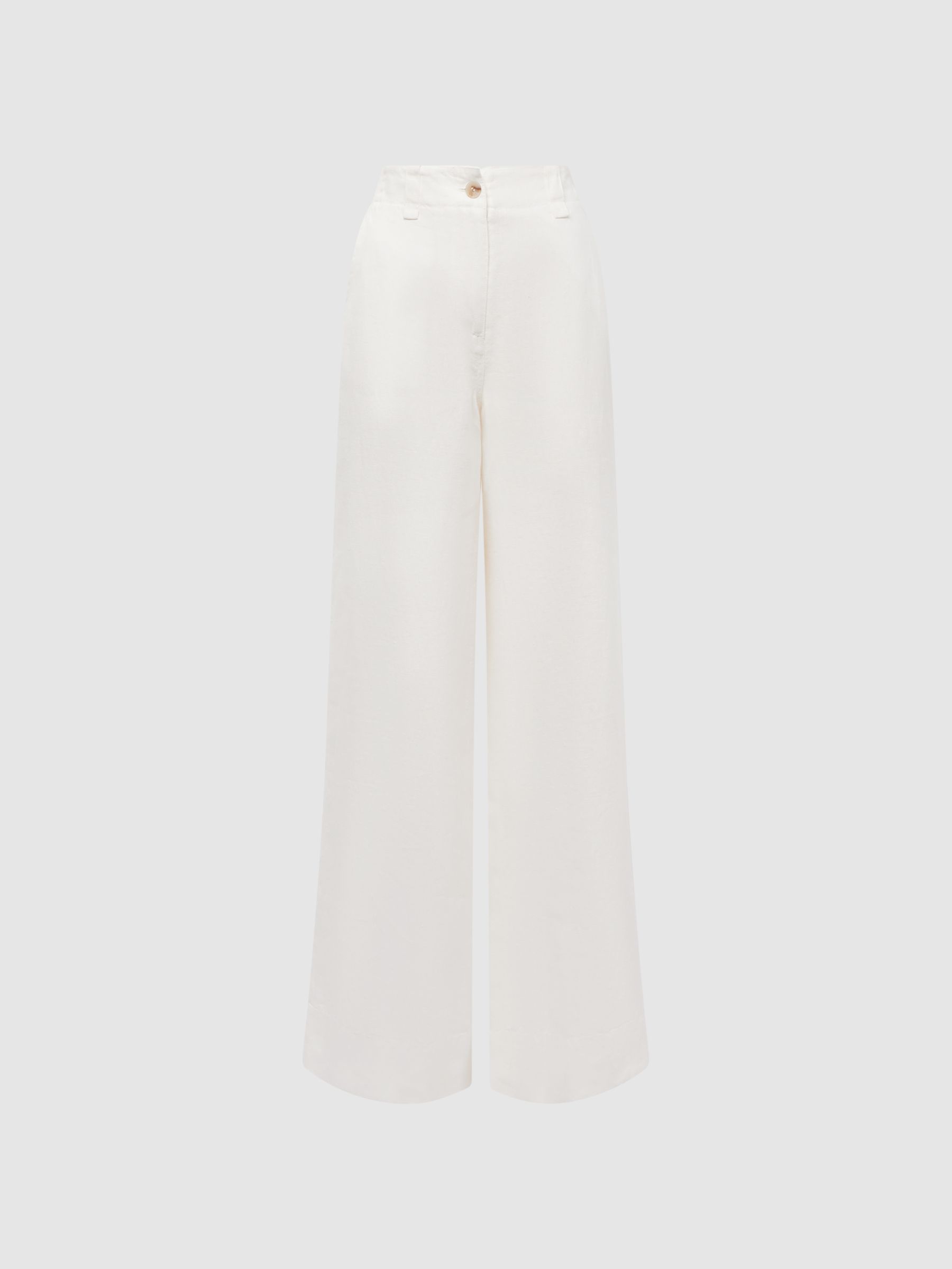 Linen Wide Leg Garment Dyed Trousers in White - Image 2 of 5