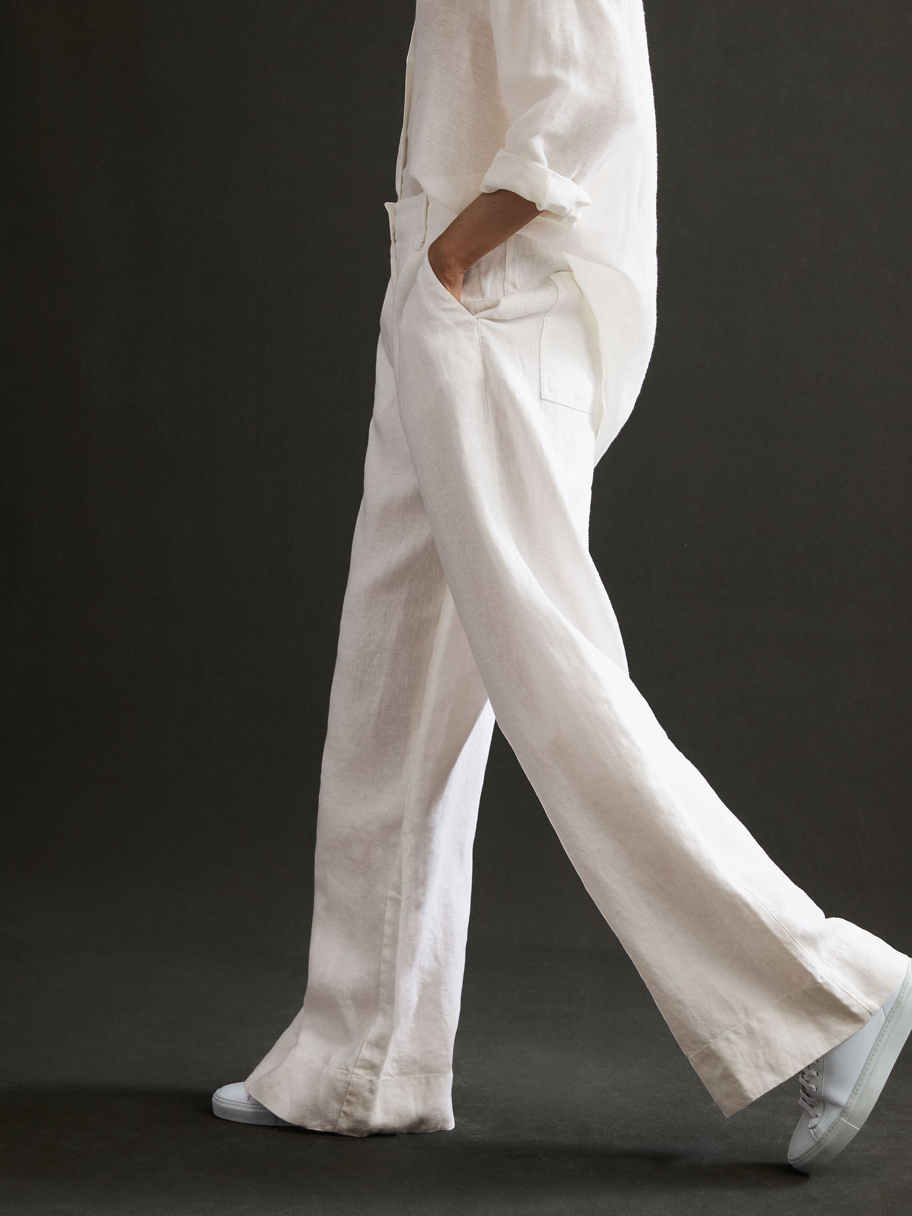 Linen Wide Leg Garment Dyed Trousers in White - Image 5 of 5