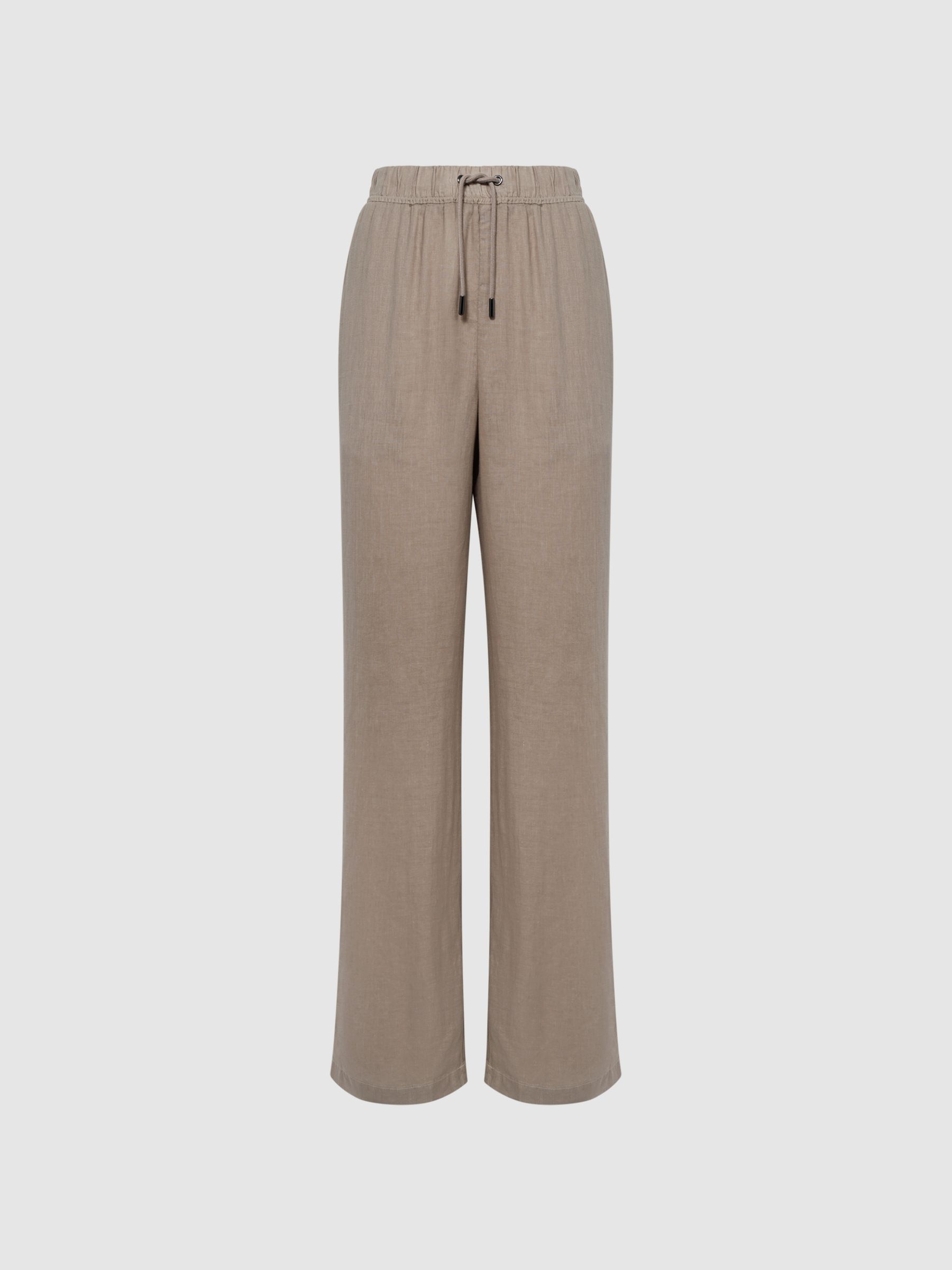 Linen Wide Leg Drawstring Trousers in Mink - Image 2 of 4
