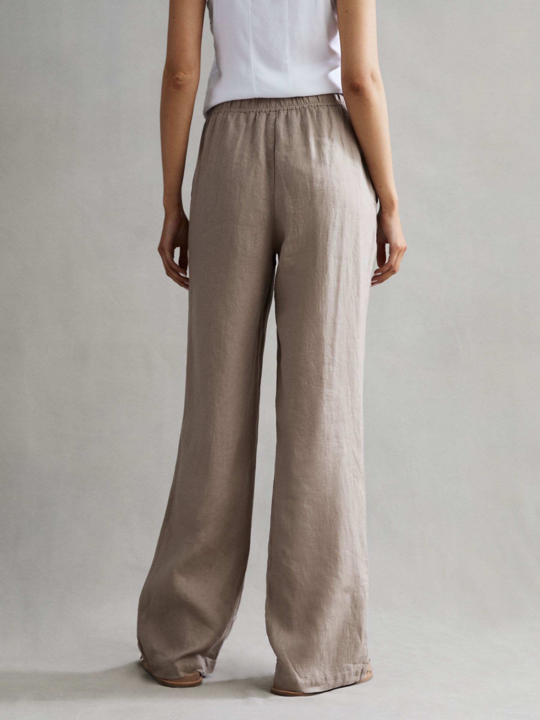 Linen Wide Leg Drawstring Trousers in Mink - Image 3 of 4