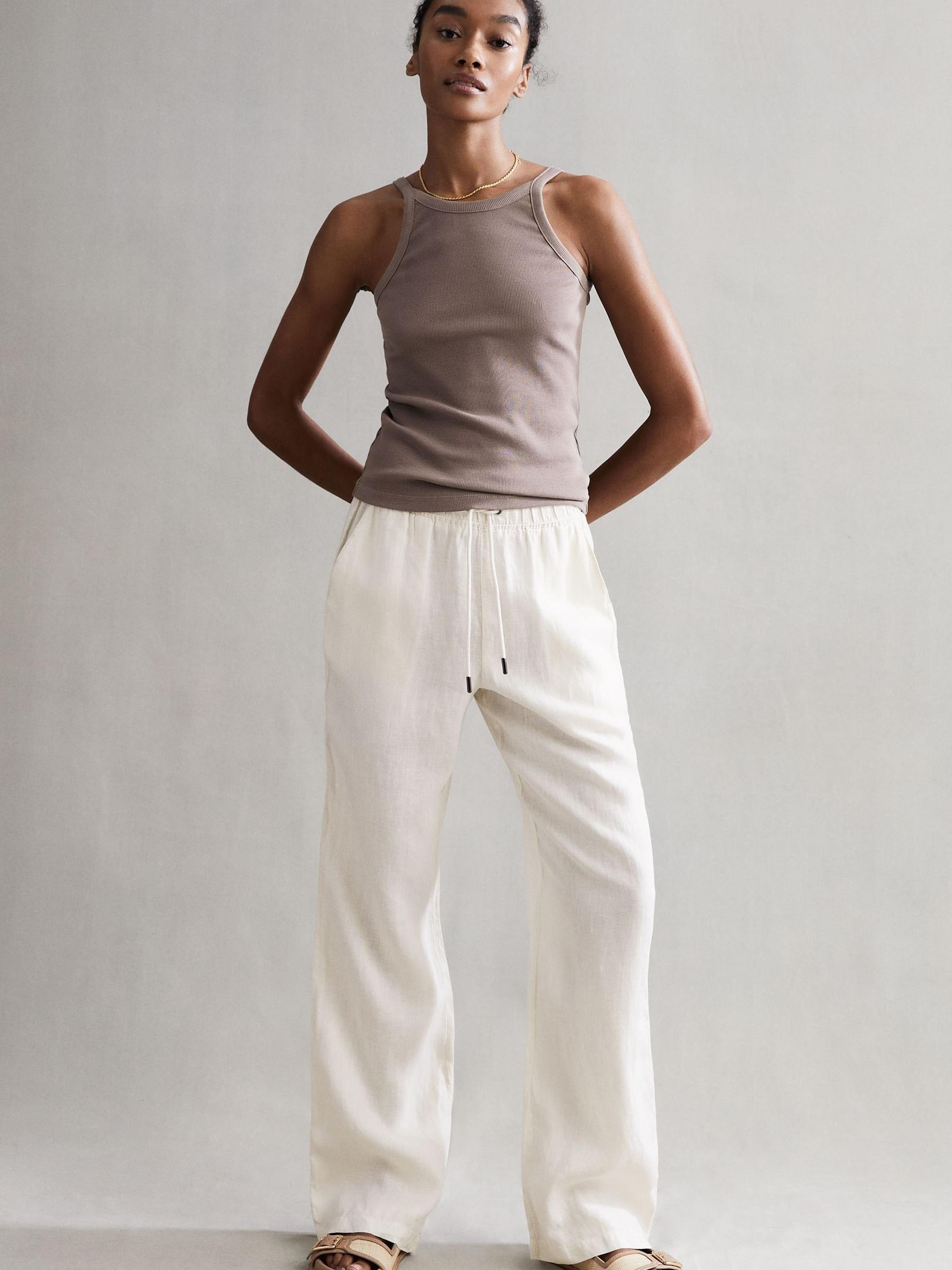 Linen Wide Leg Drawstring Trousers in Stone - Image 1 of 5 Linen Wide Leg Drawstring Trousers in Stone - Image 1 of 5