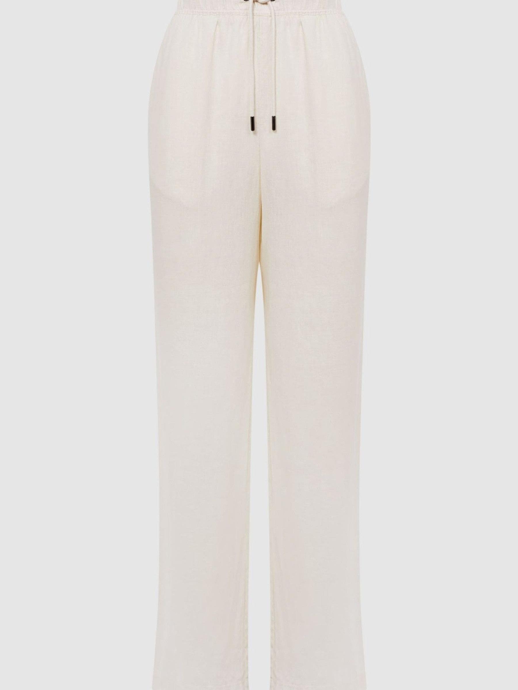 Linen Wide Leg Drawstring Trousers in Stone - Image 2 of 5