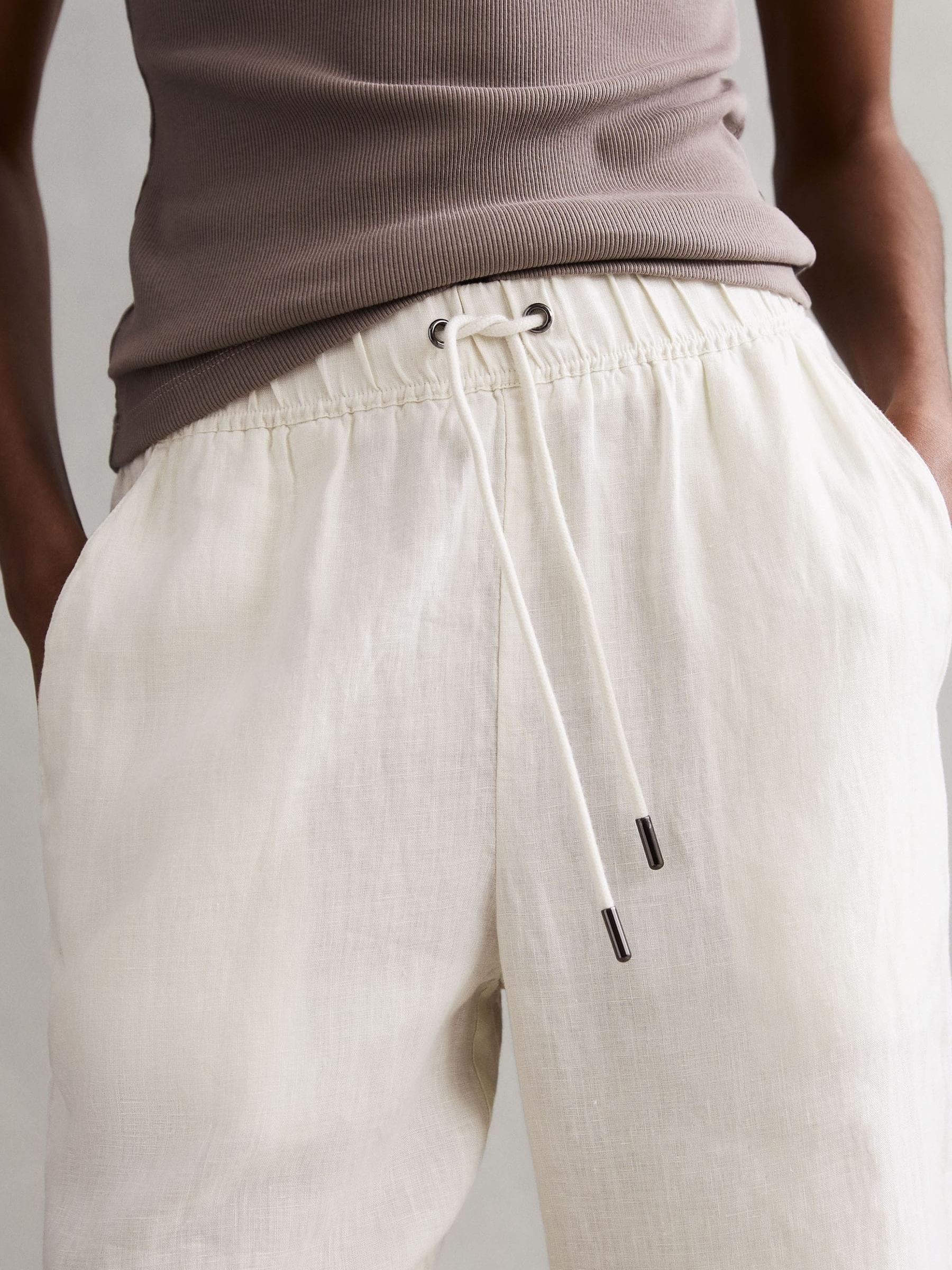 Linen Wide Leg Drawstring Trousers in Stone - Image 3 of 5