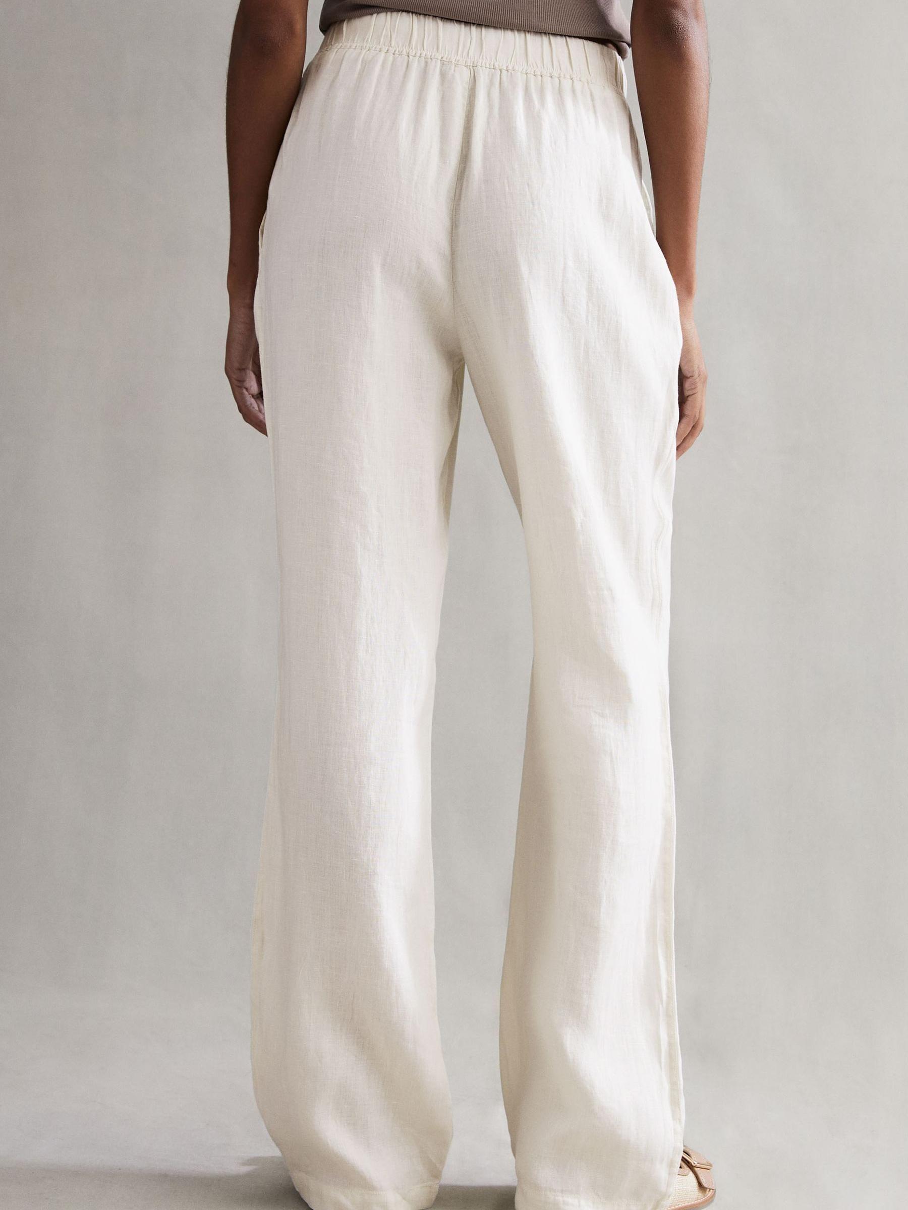 Linen Wide Leg Drawstring Trousers in Stone - Image 4 of 5