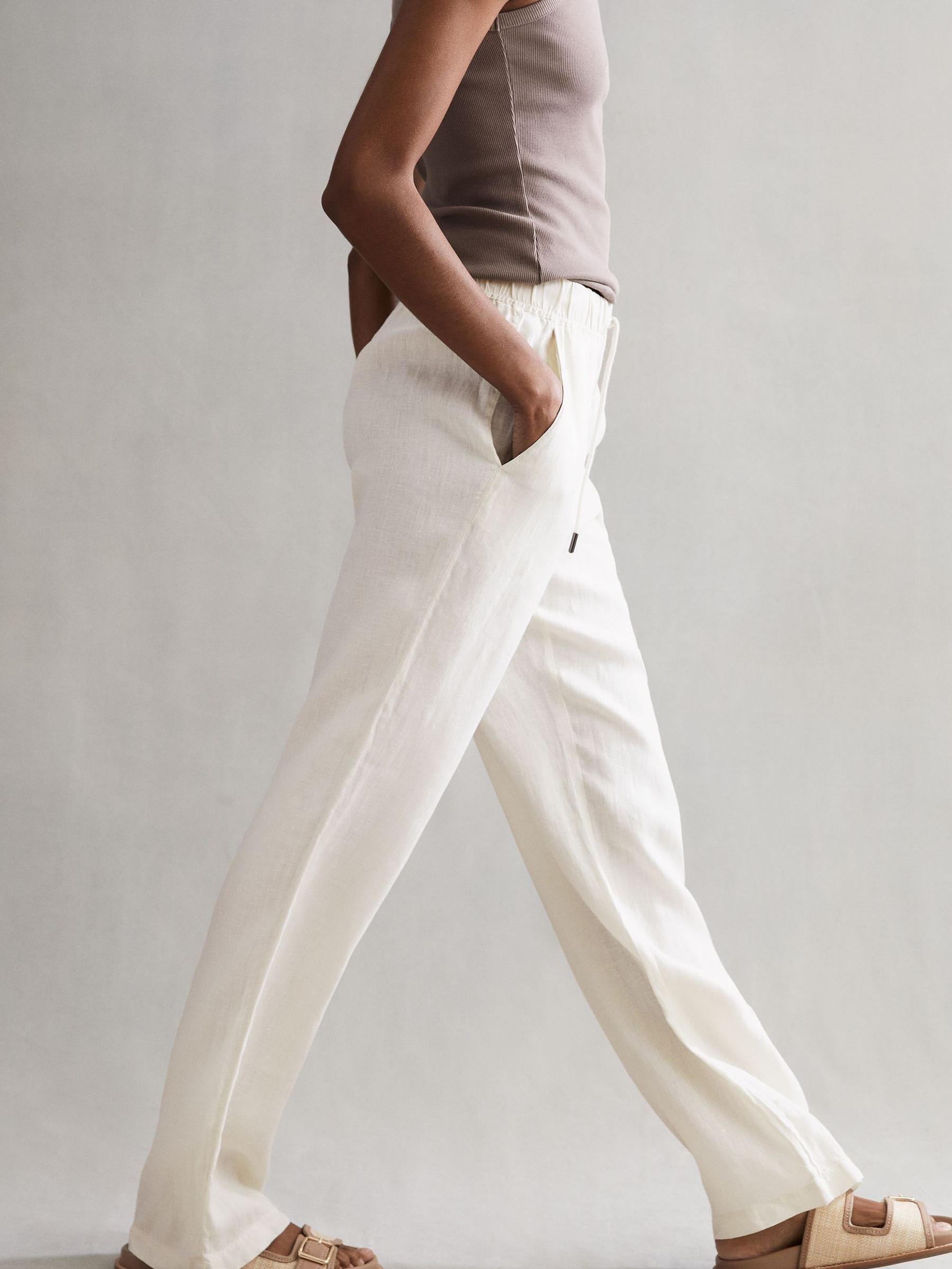 Linen Wide Leg Drawstring Trousers in Stone - Image 5 of 5