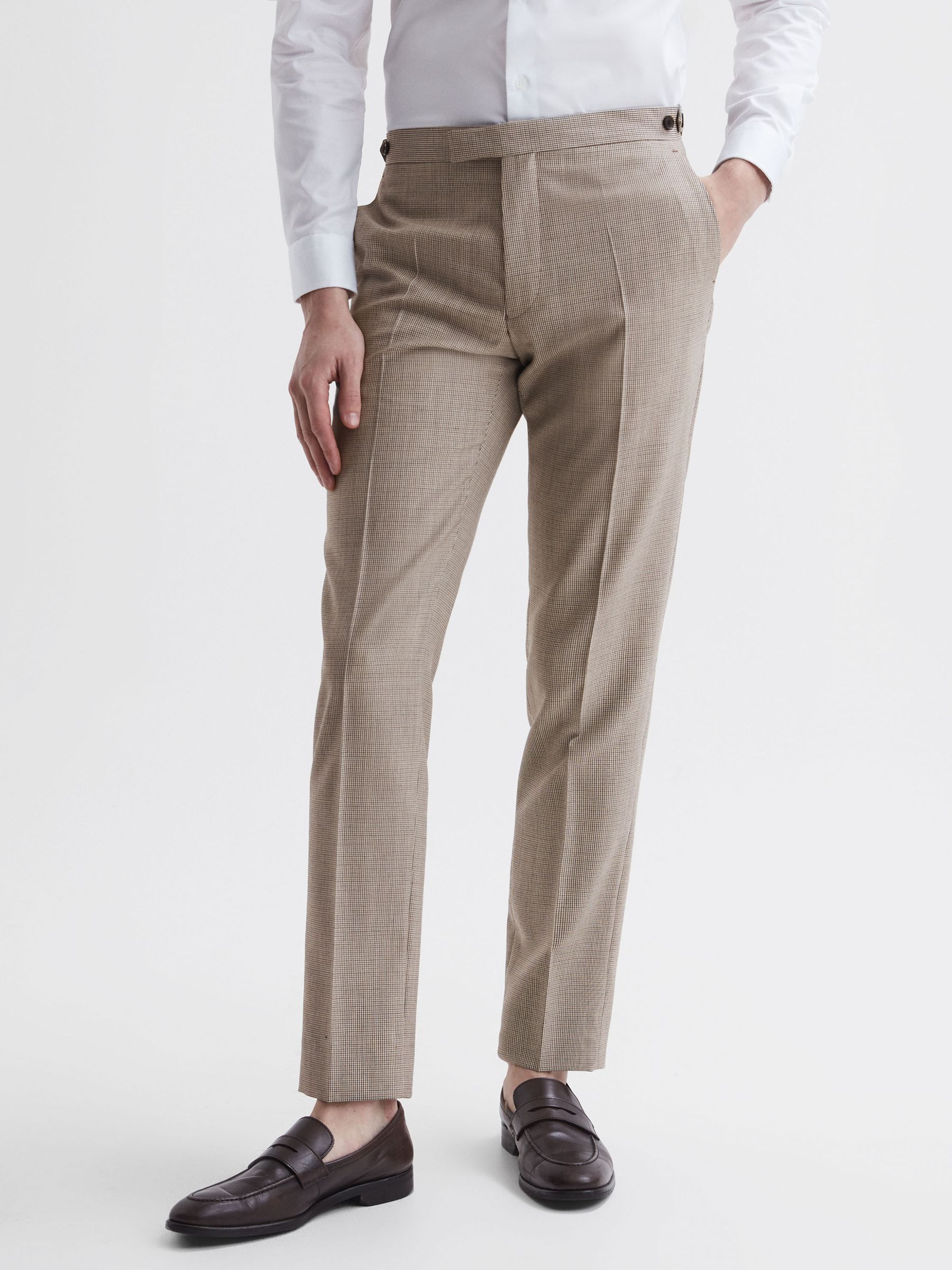 Slim Fit Wool Puppytooth Trousers in Brown - Image 1 of 5