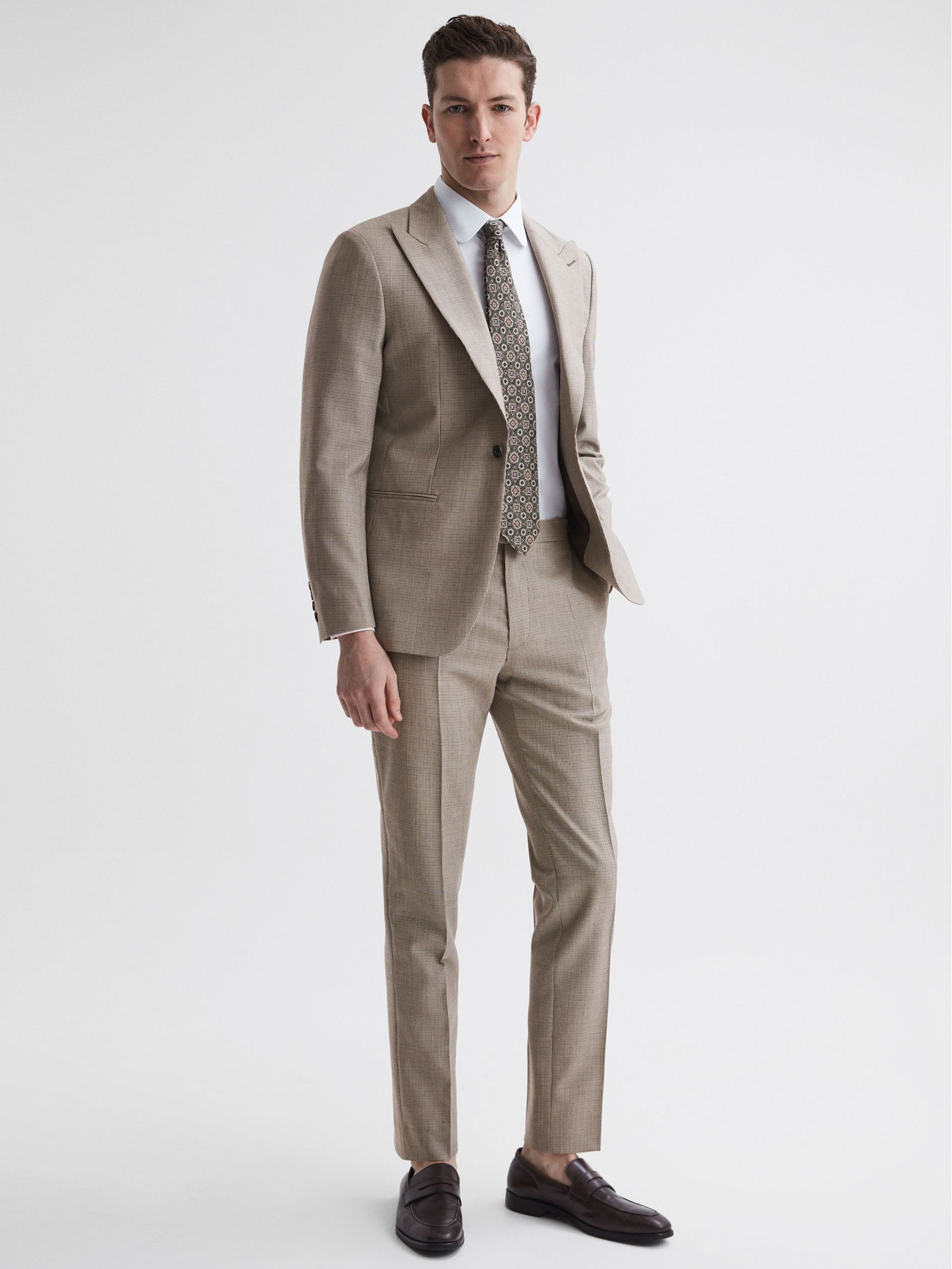 Slim Fit Wool Puppytooth Trousers in Brown - Image 4 of 5
