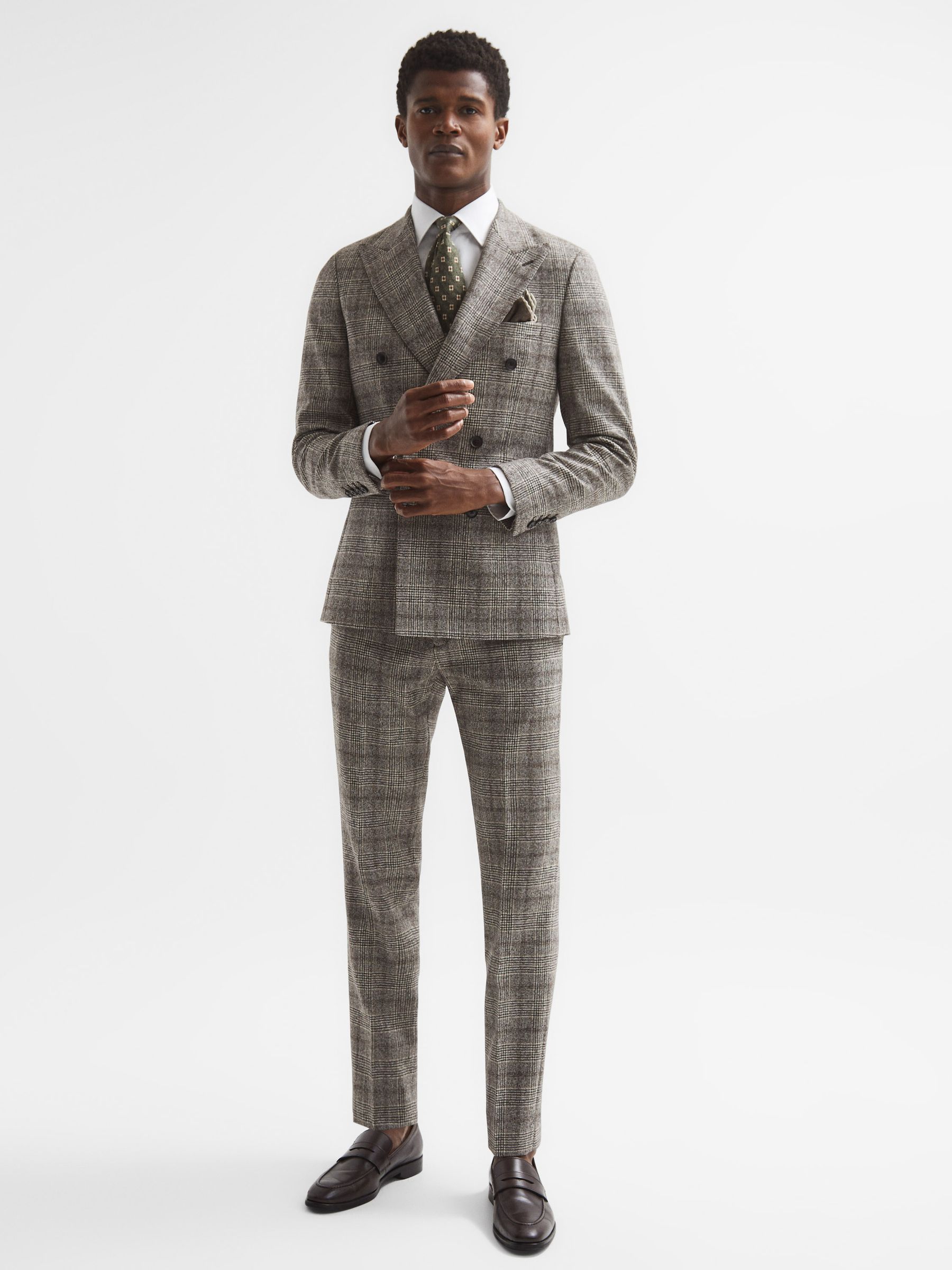 Slim Fit Prince Of Wales Check Trousers in Brown - Image 3 of 6