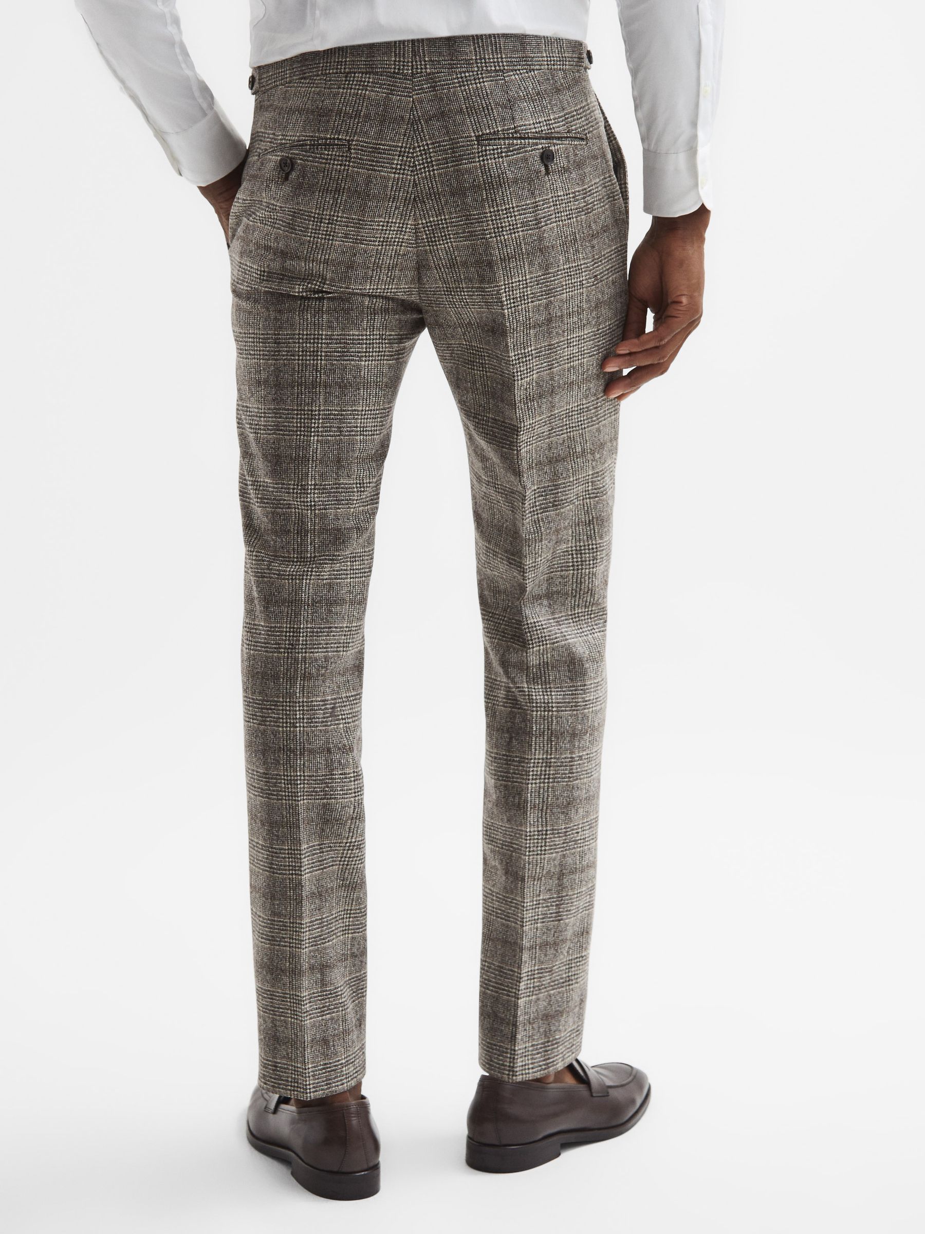 Slim Fit Prince Of Wales Check Trousers in Brown - Image 5 of 6