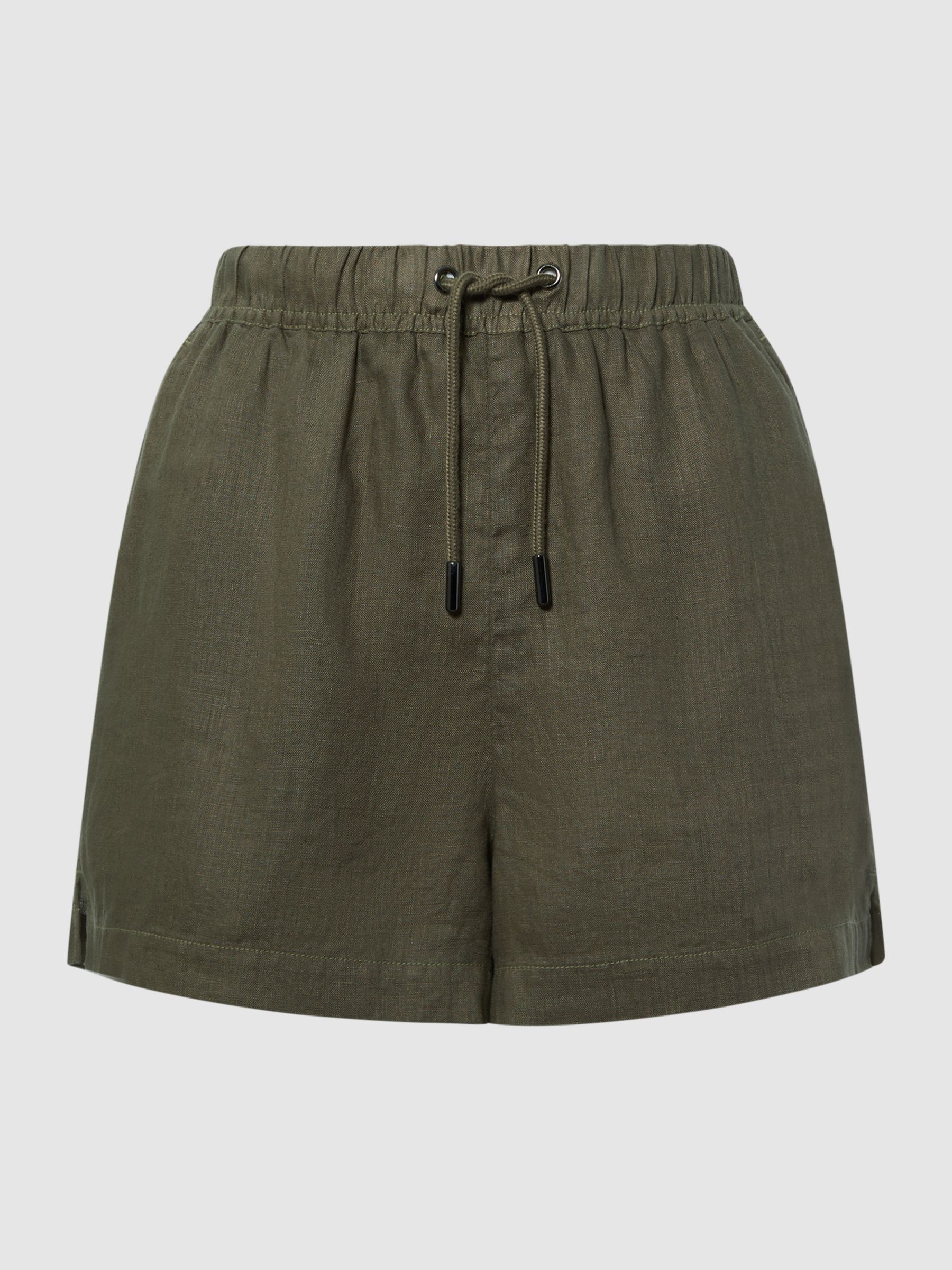 Linen Drawstring Shorts in Khaki - Image 2 of 5