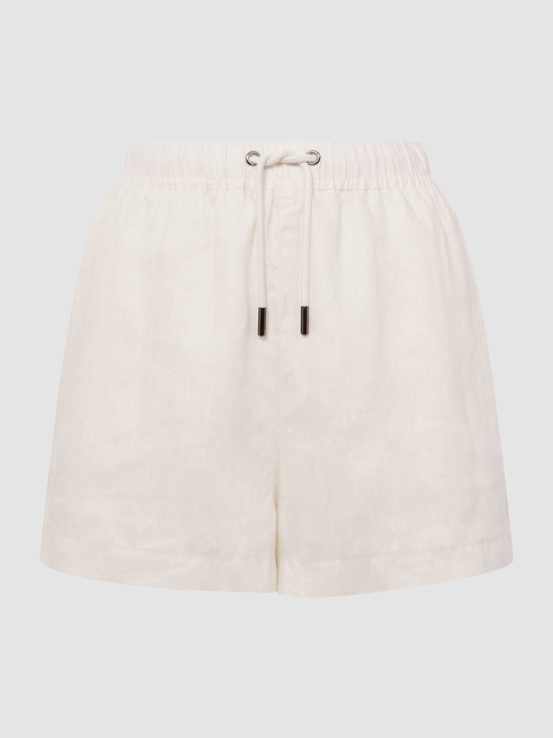 Linen High Rise Drawstring Shorts in Stone - Image 2 of 5