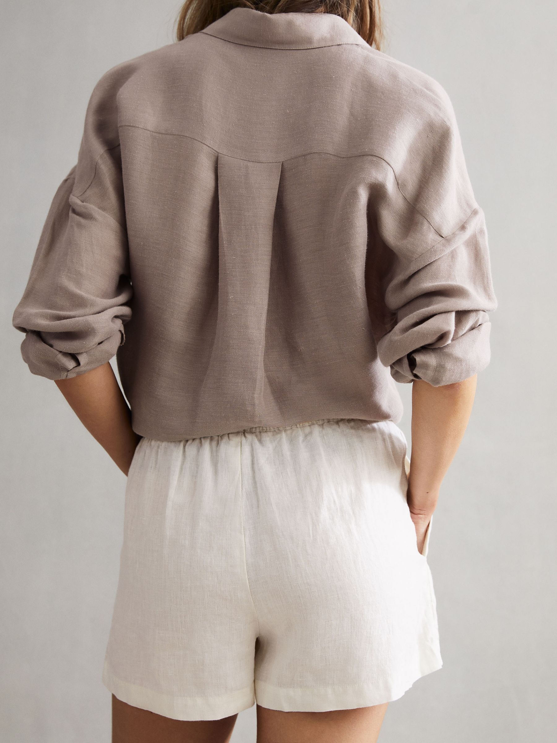 Linen High Rise Drawstring Shorts in Stone - Image 4 of 5