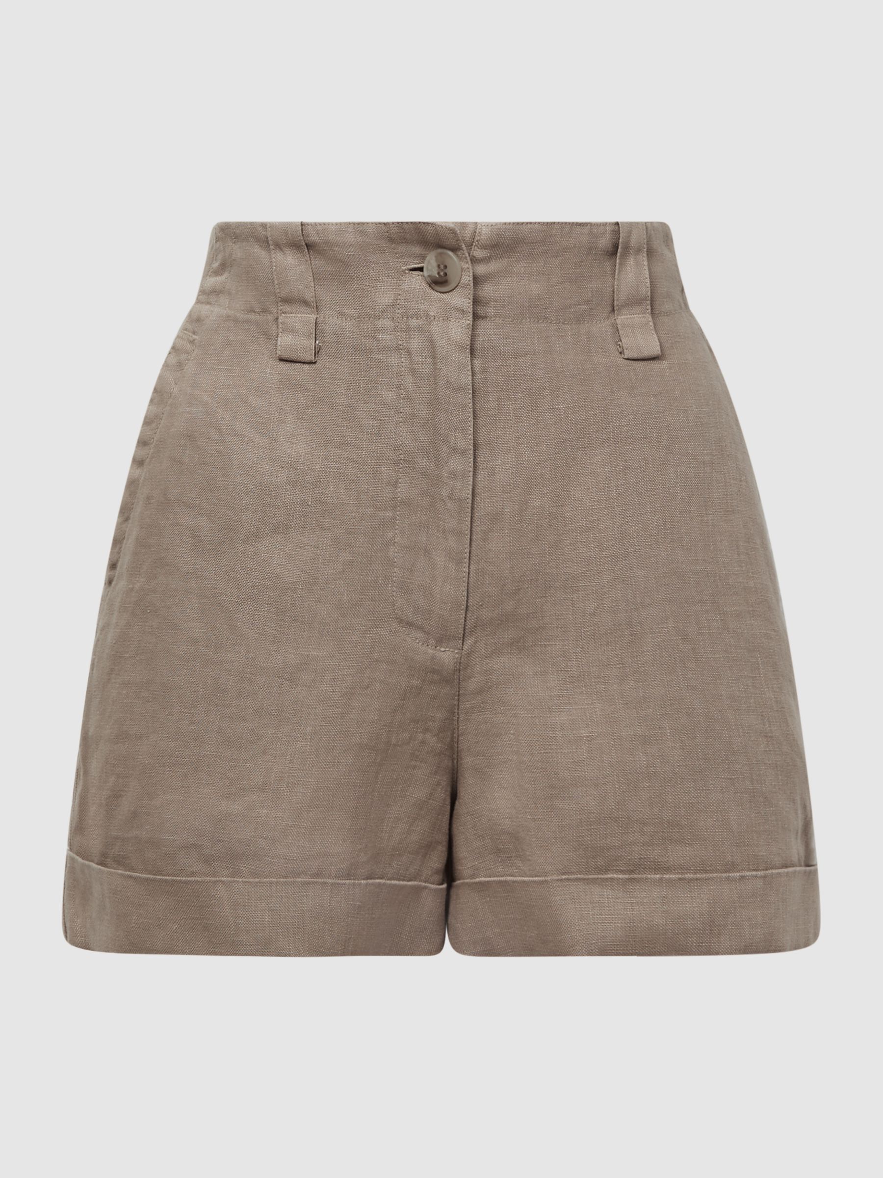 Linen High Rise Garment Dyed Shorts in Mink - Image 2 of 5