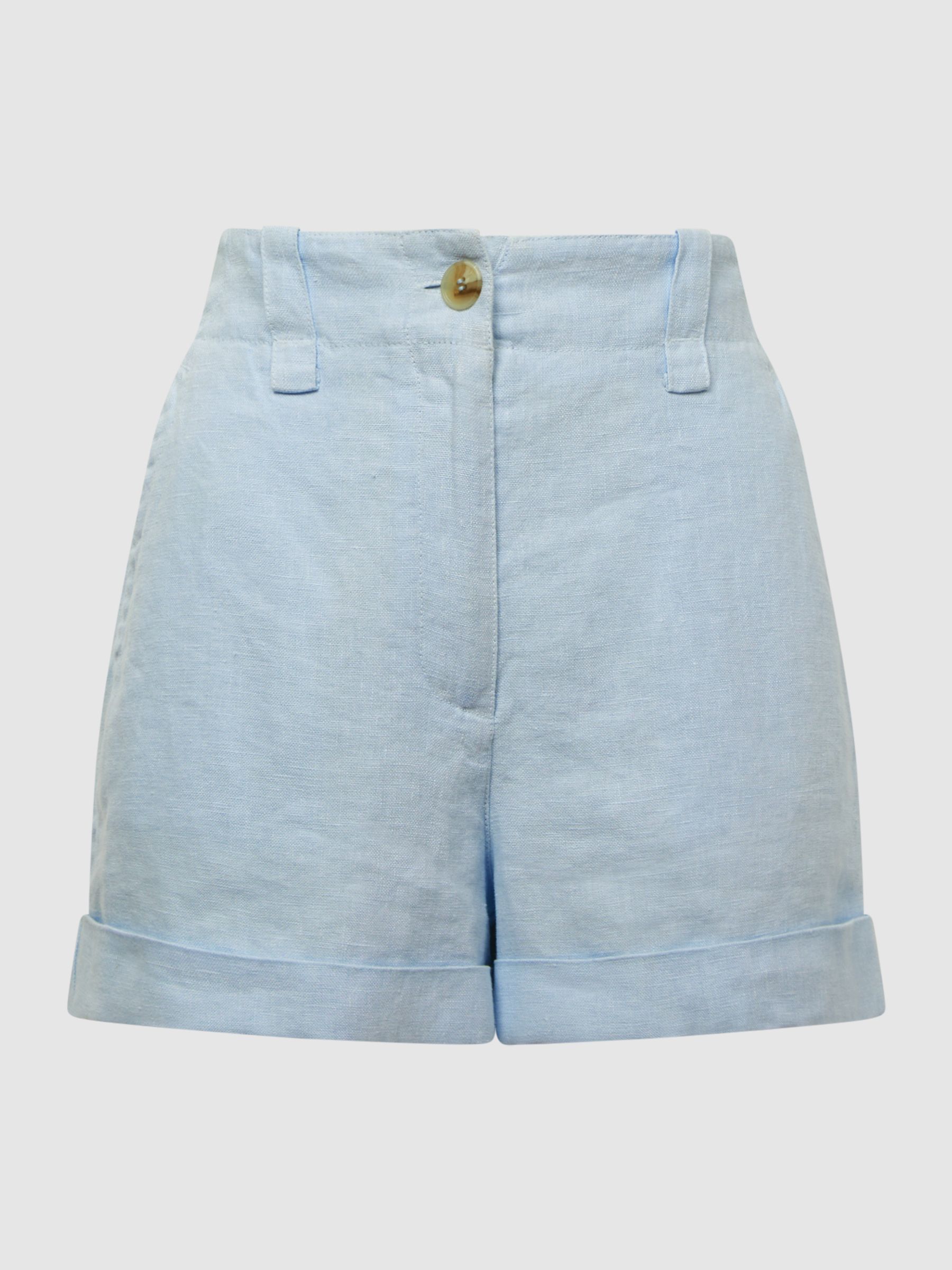 Linen High Rise Garment Dyed Shorts in Ice Blue - Image 2 of 5