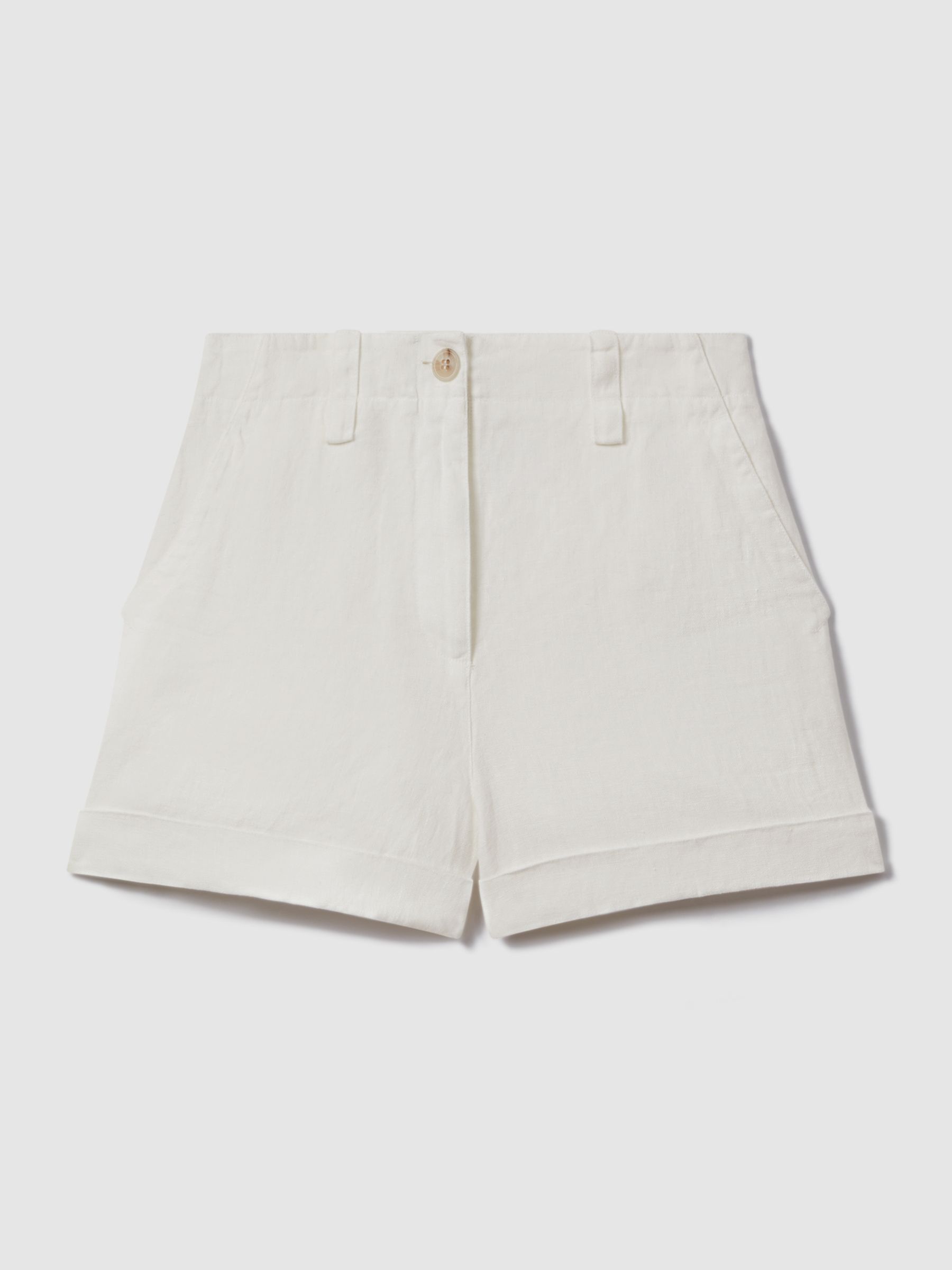 Linen Garment Dyed Shorts in White - Image 2 of 5