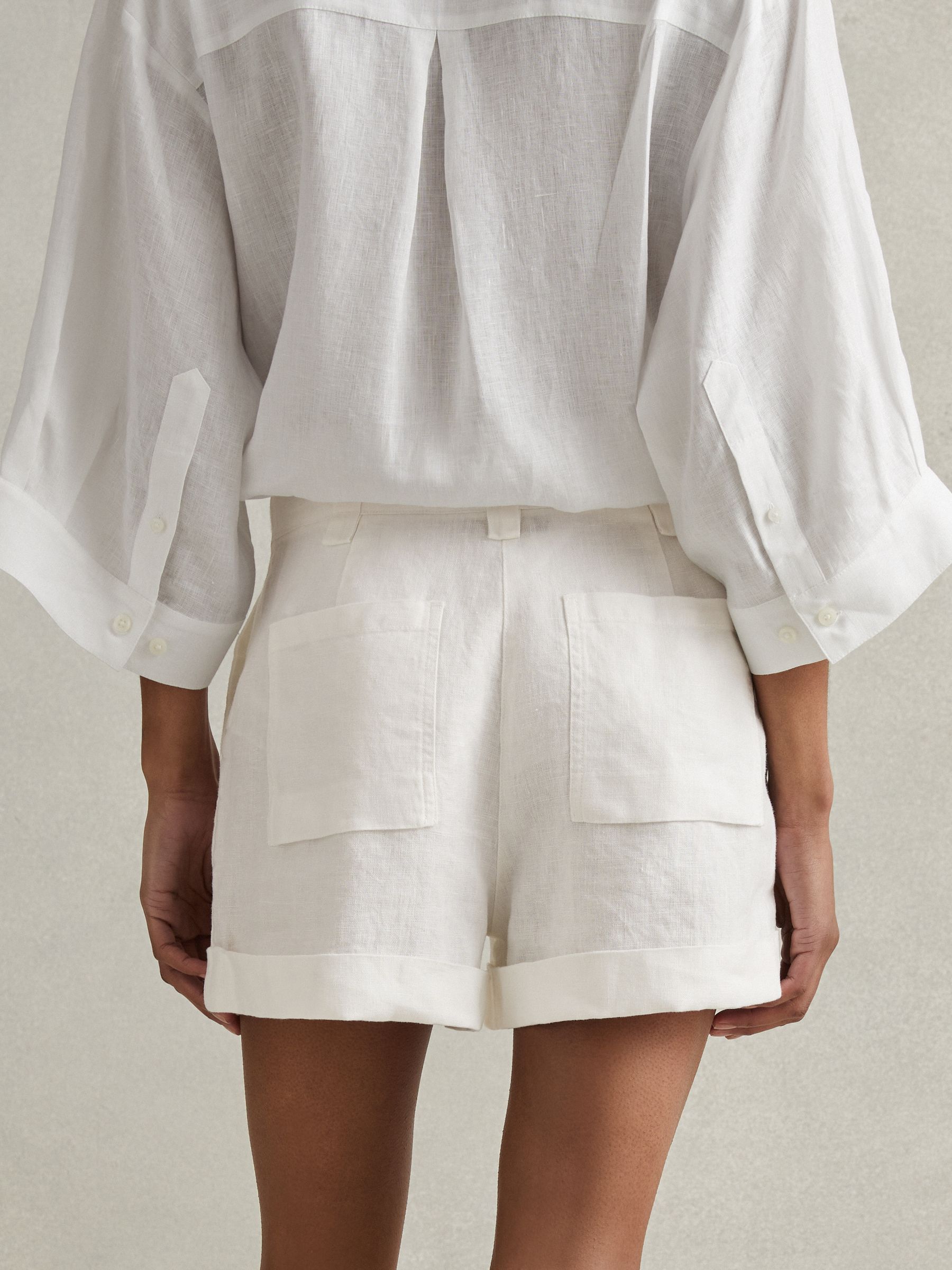 Linen Garment Dyed Shorts in White - Image 4 of 5