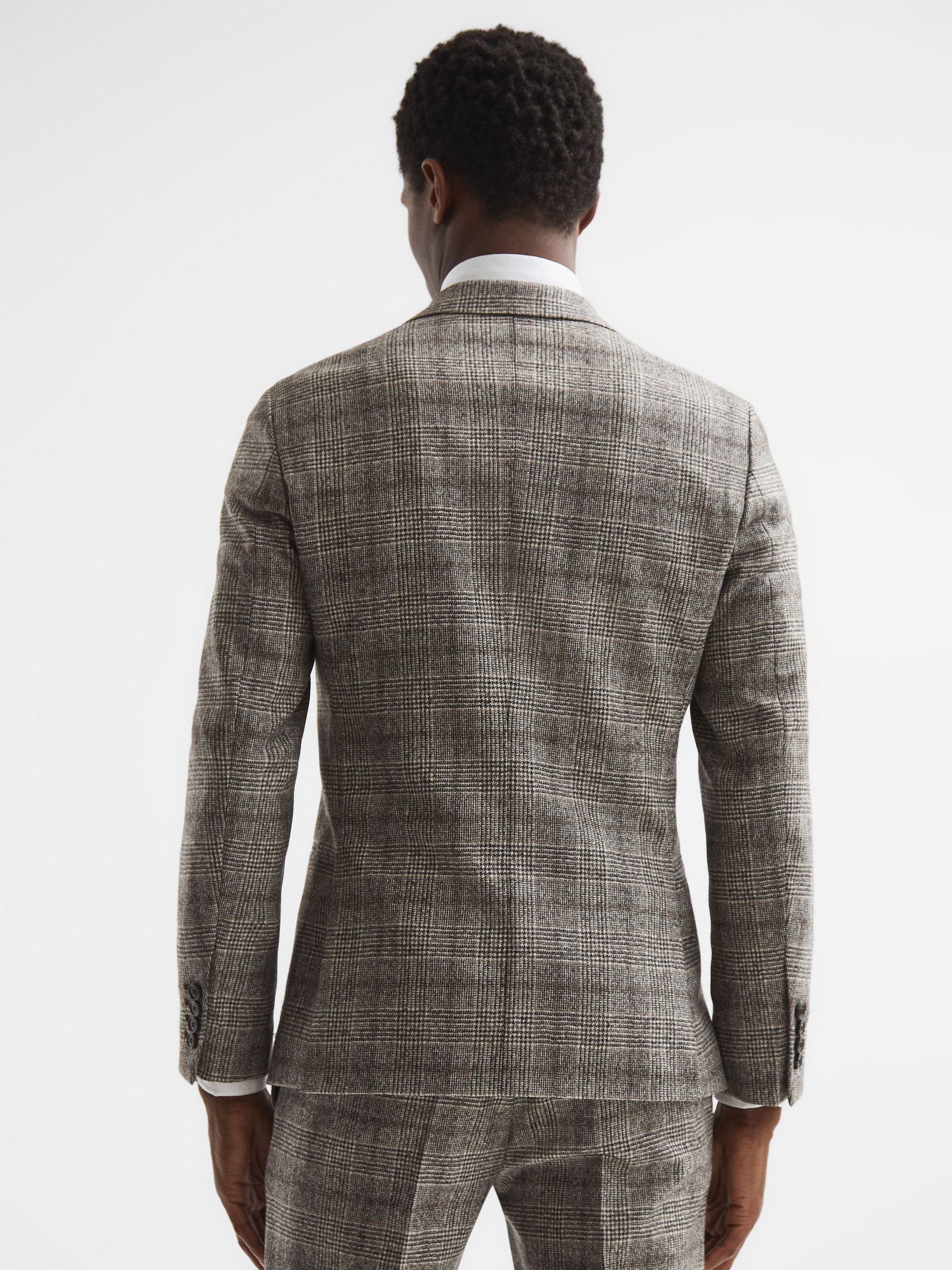 Slim Fit Double Breasted Prince Of Wales Check Blazer in Brown - Image 5 of 9
