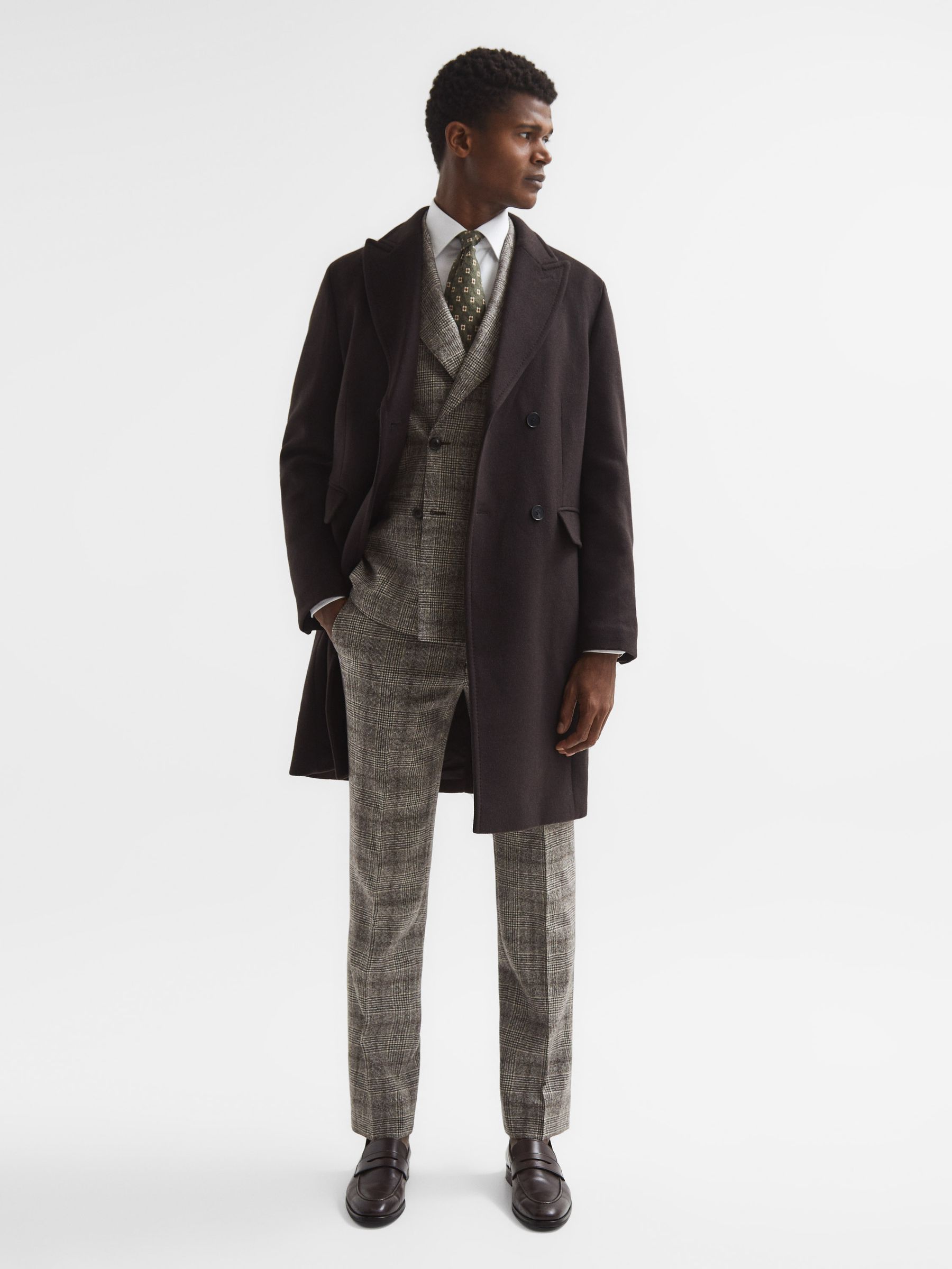 Slim Fit Double Breasted Prince Of Wales Check Blazer in Brown - Image 7 of 9