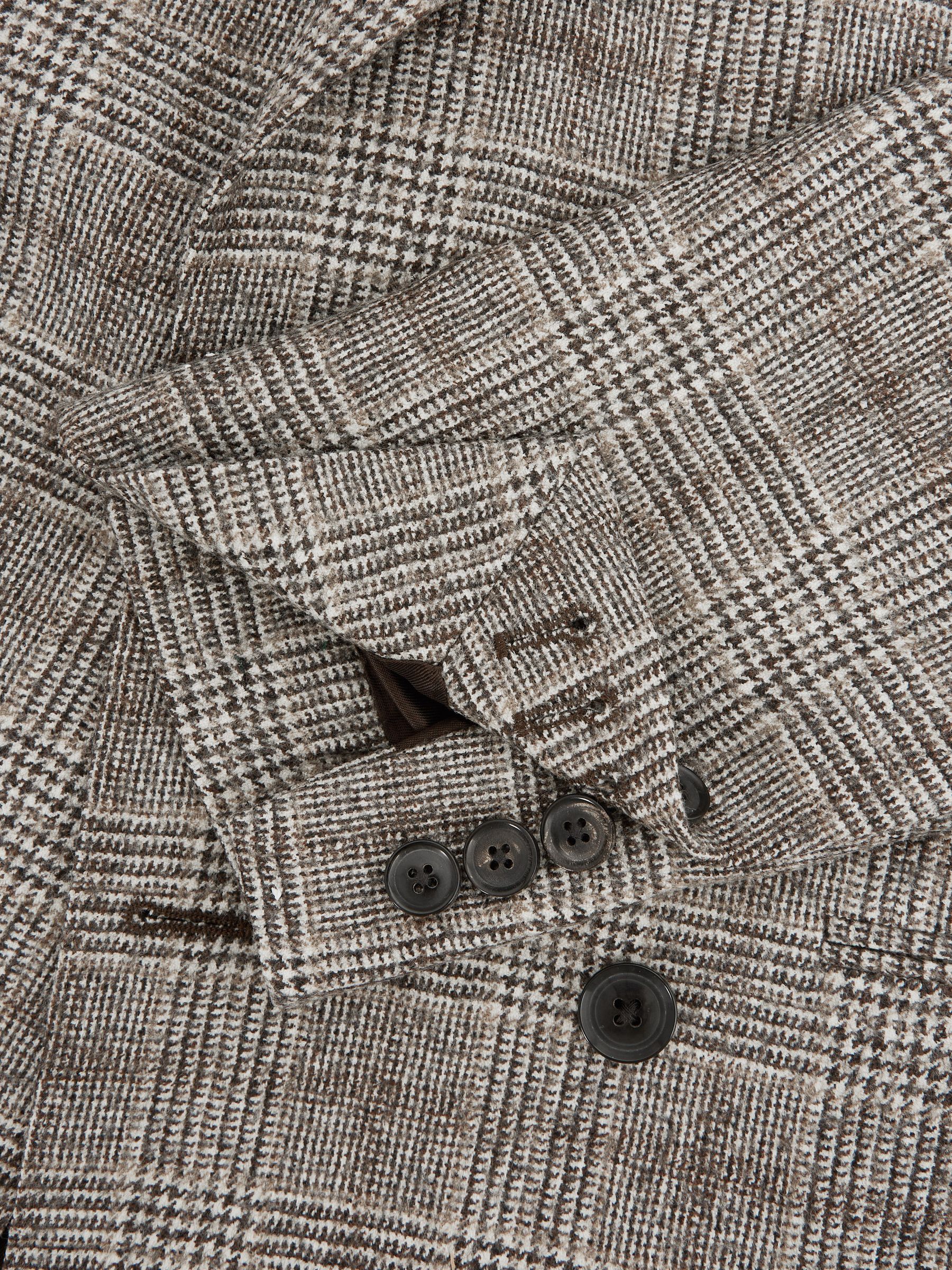 Slim Fit Double Breasted Prince Of Wales Check Blazer in Brown - Image 8 of 9