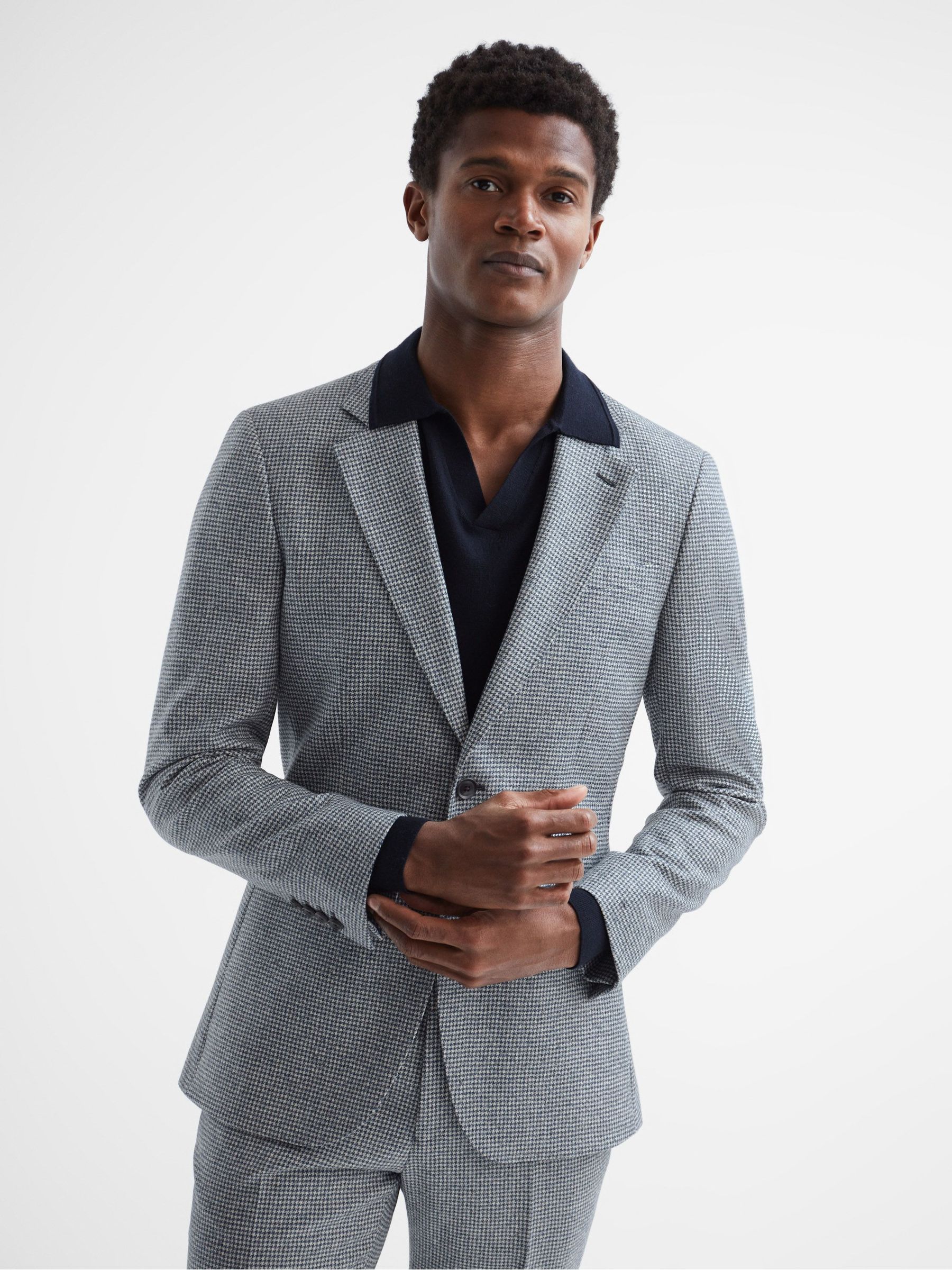 Single Breasted Wool Slim Fit Blazer in Blue - Image 1 of 7