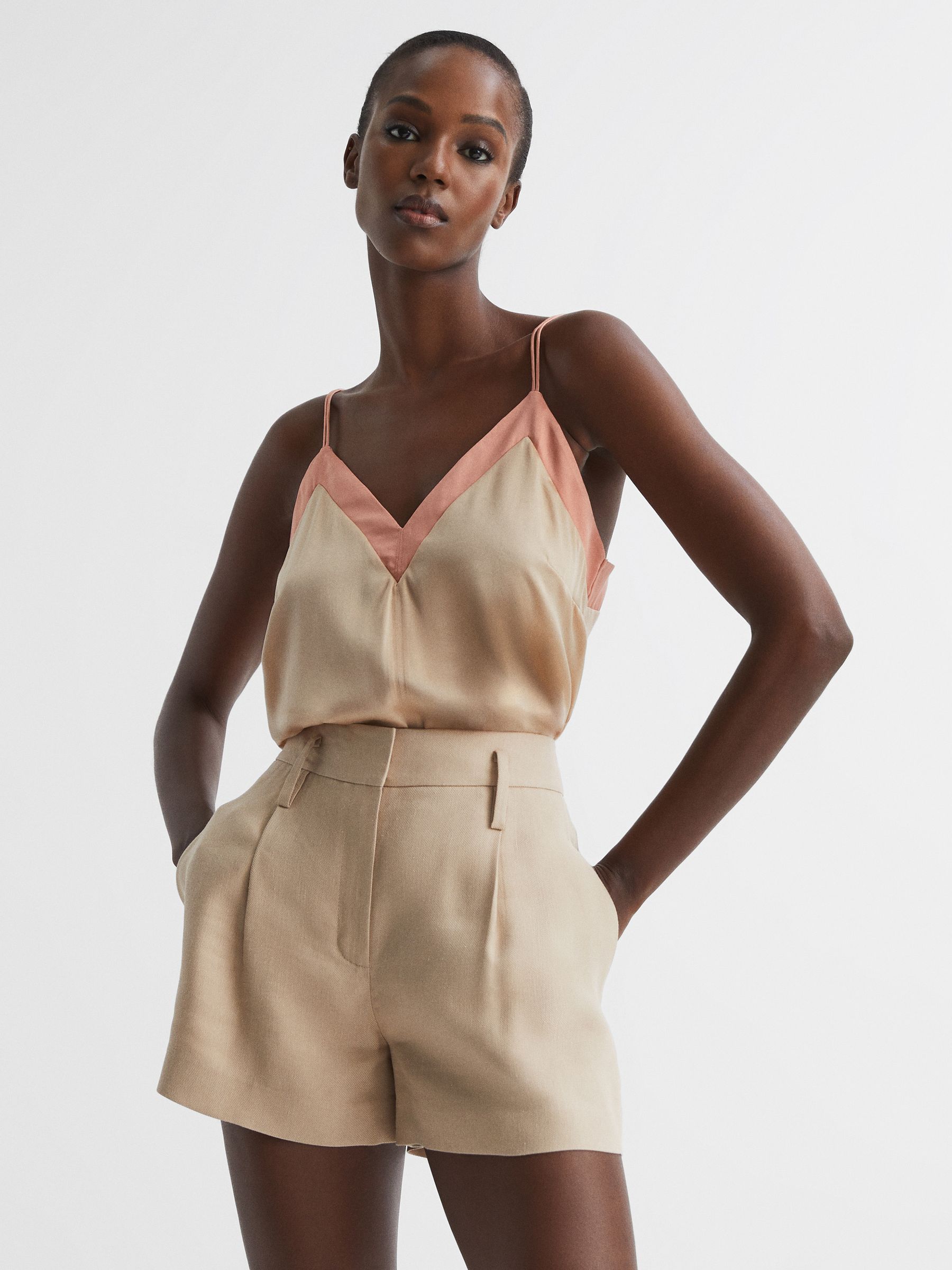 Silk Blend Colourblock Vest in Pink/Nude - Image 1 of 10