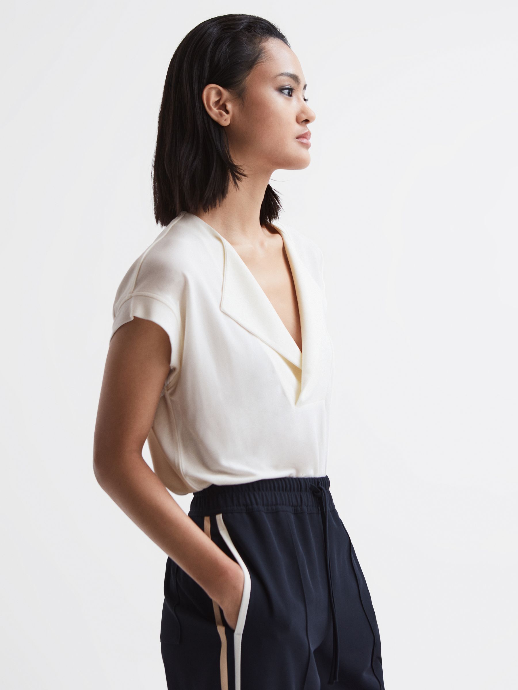 V-Neck Short Sleeve Top in Cream - Image 1 of 6 V-Neck Short Sleeve Top in Cream - Image 1 of 6