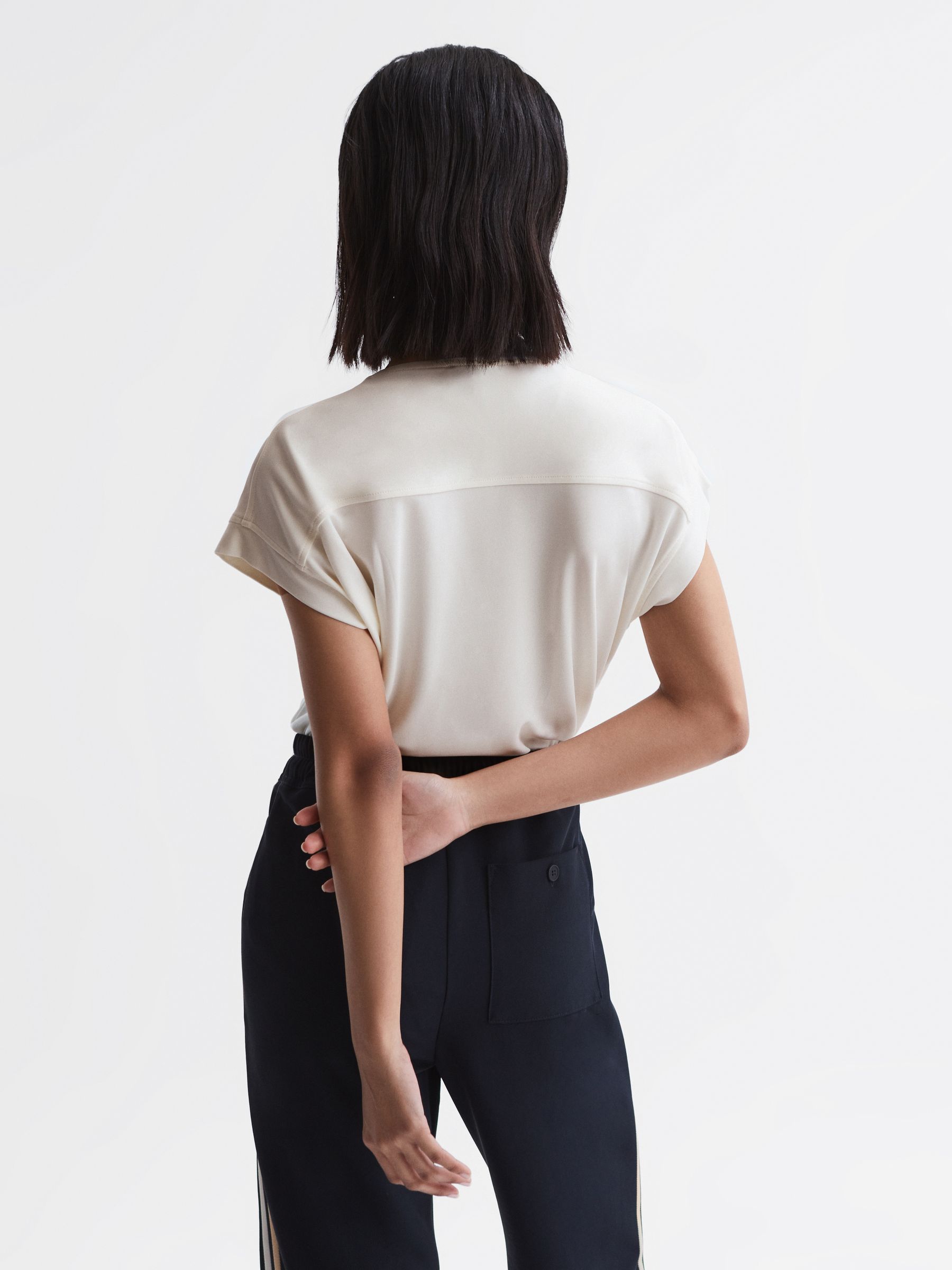 V-Neck Short Sleeve Top in Cream - Image 5 of 6