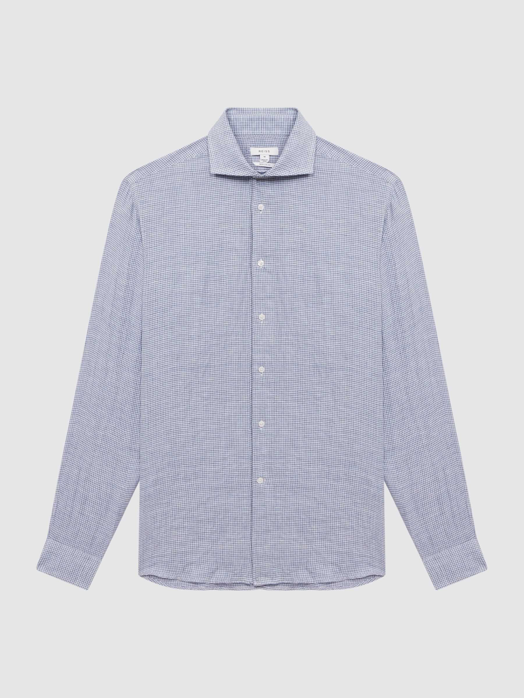 Linen Button-Through Shirt in Blue/White - Image 2 of 5