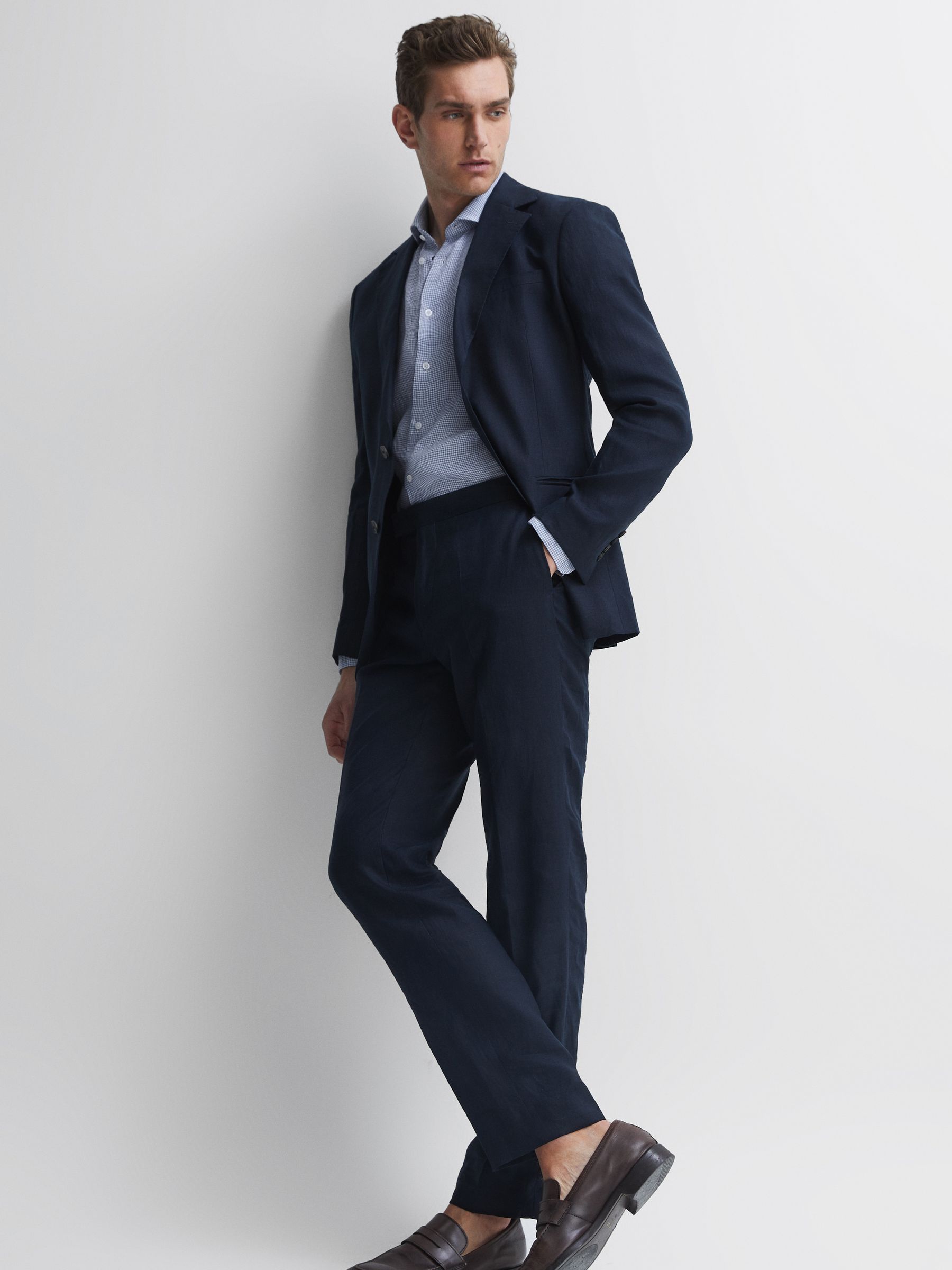 Linen Button-Through Shirt in Blue/White - Image 3 of 5