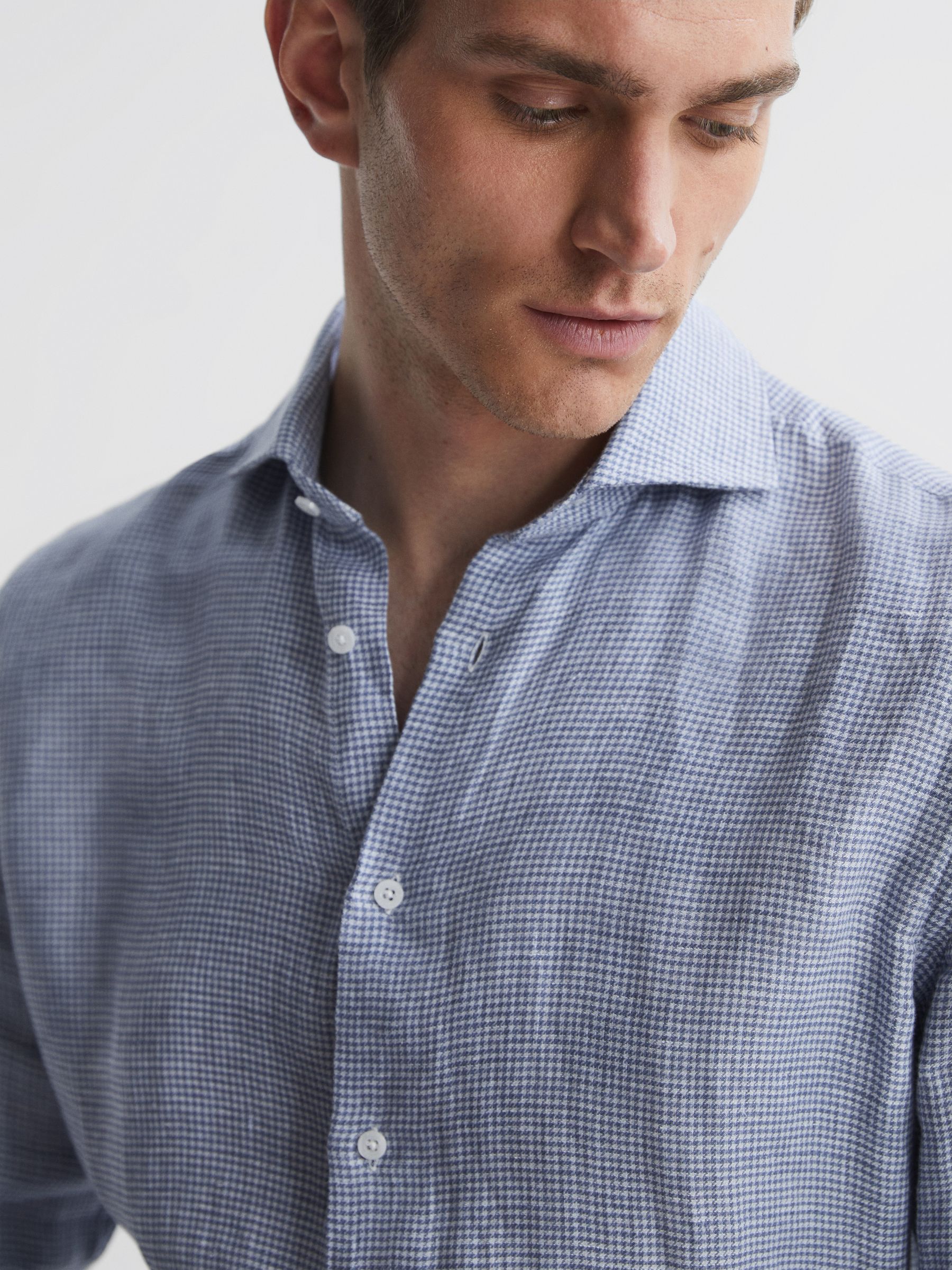 Linen Button-Through Shirt in Blue/White - Image 4 of 5