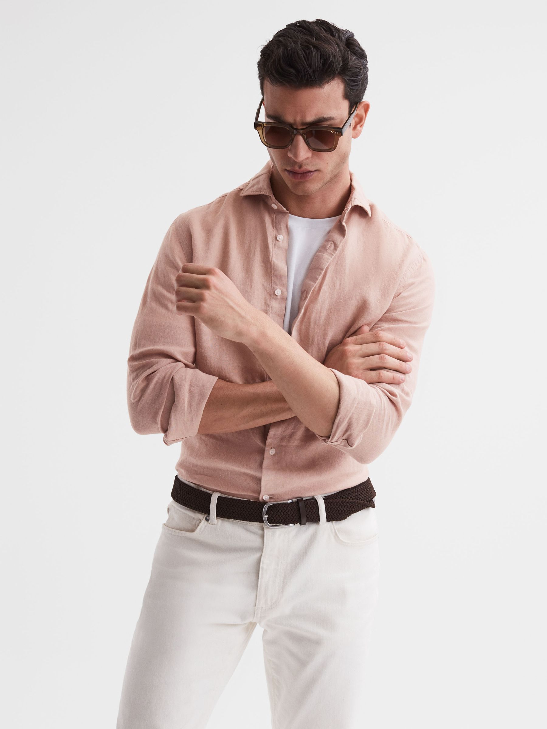 Linen Long Sleeve Shirt in Dust Pink - Image 11 of 13