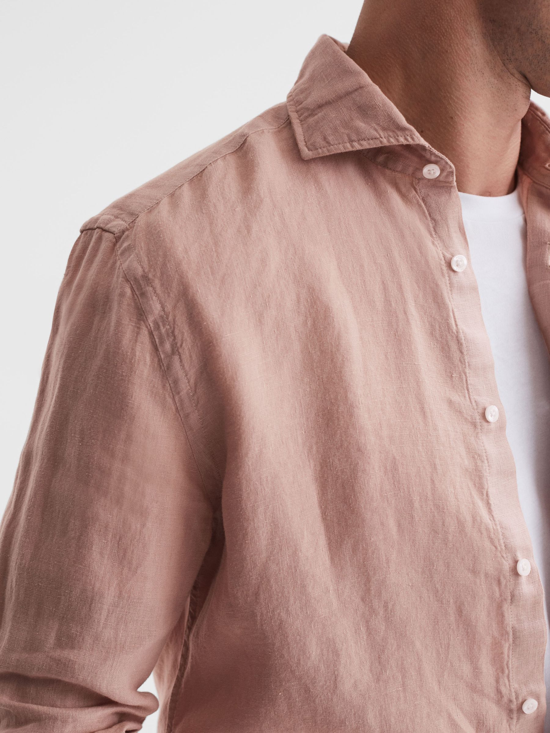 Linen Long Sleeve Shirt in Dust Pink - Image 6 of 13