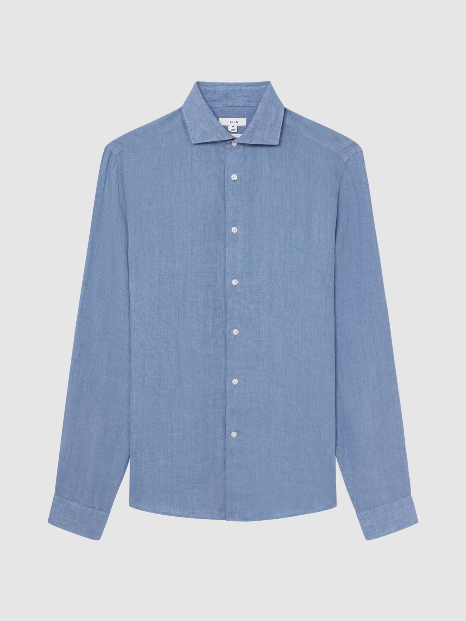 Linen Button-Through Shirt in Airforce Blue - Image 2 of 6