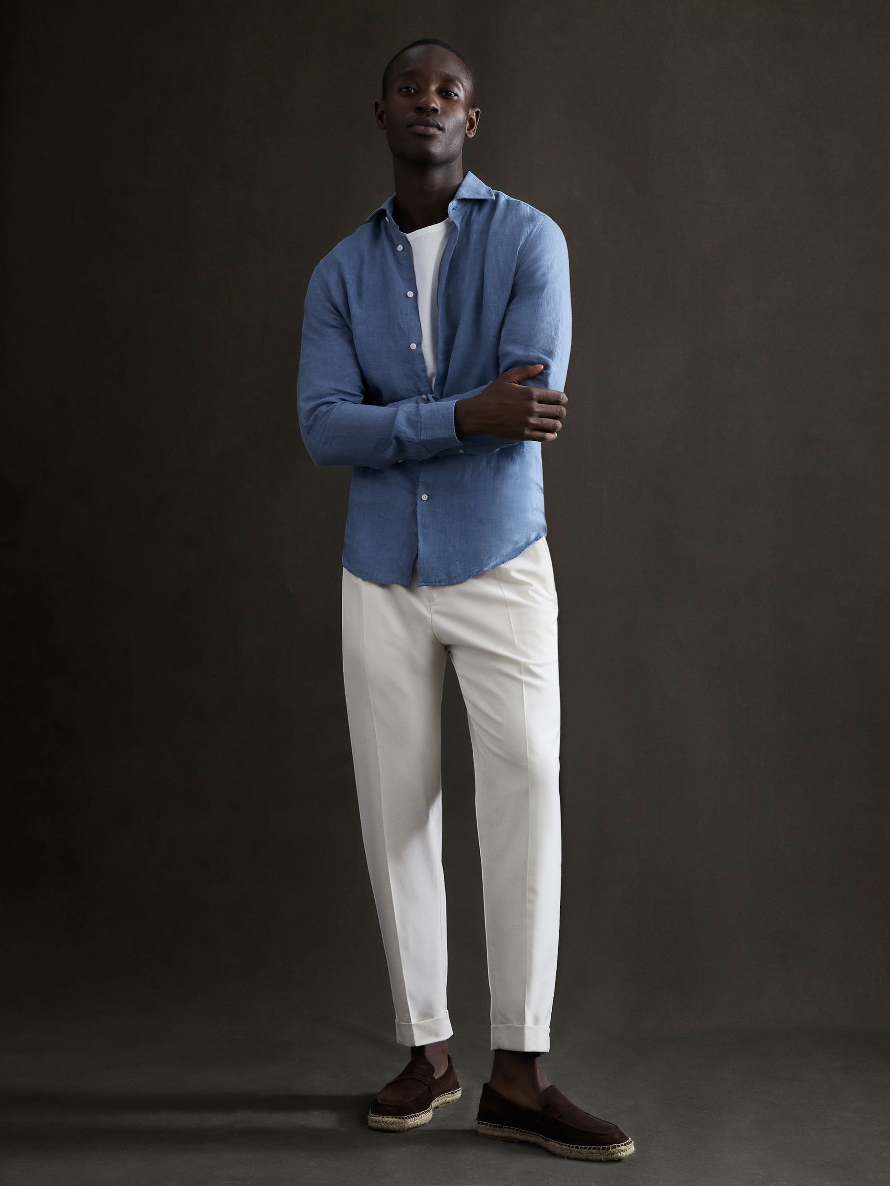 Linen Button-Through Shirt in Airforce Blue - Image 3 of 6