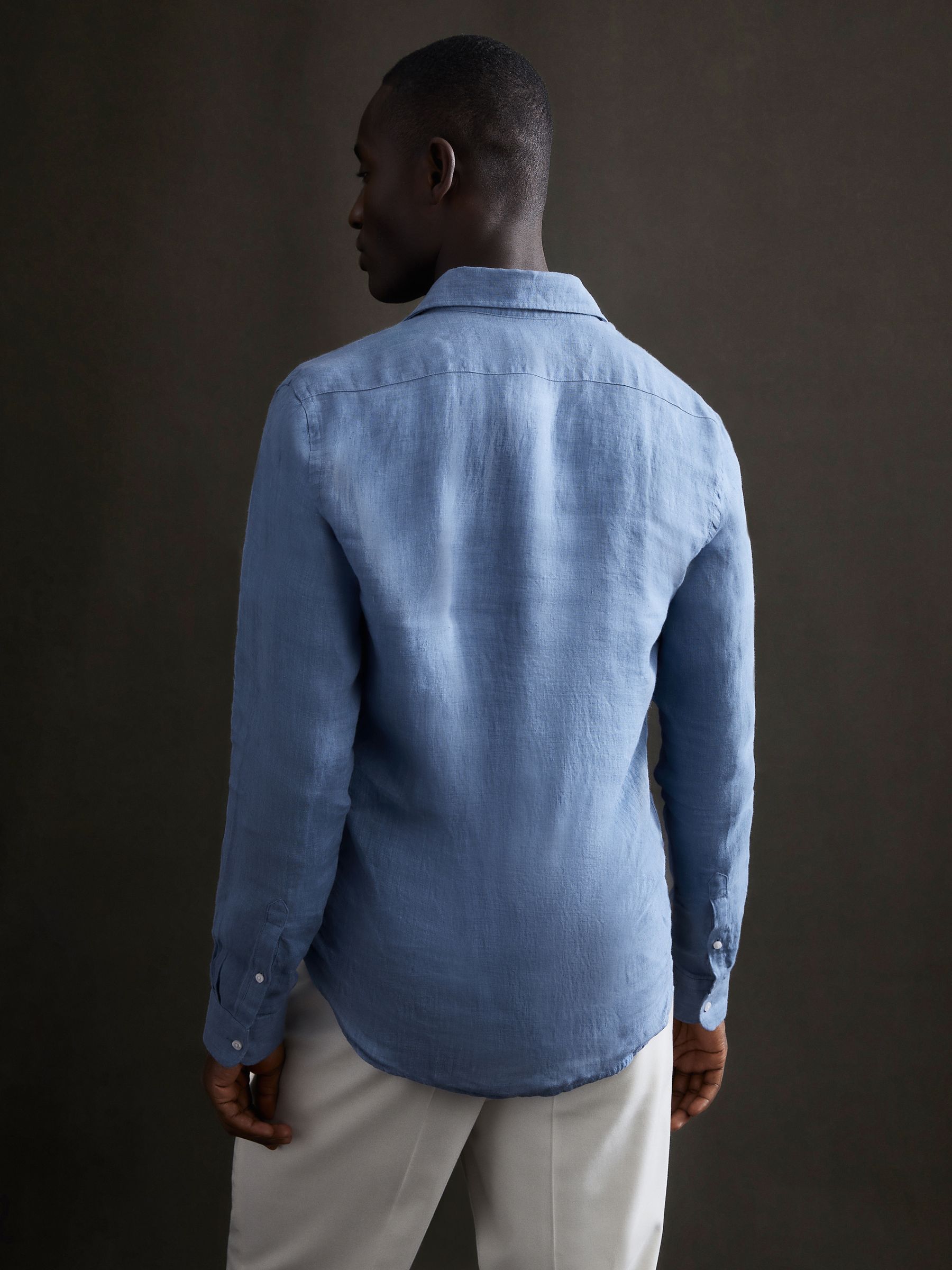 Linen Button-Through Shirt in Airforce Blue - Image 4 of 6