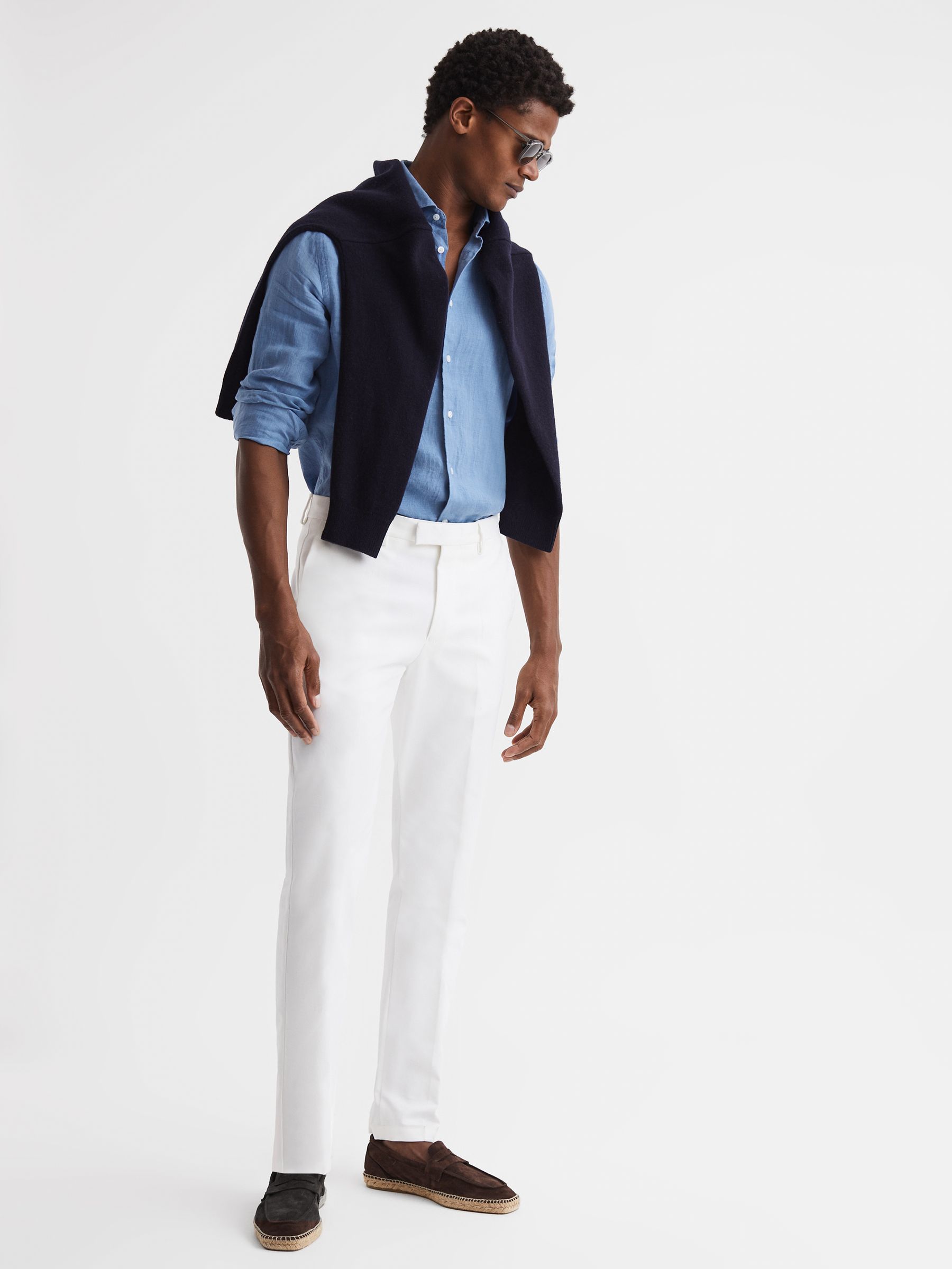 Linen Button-Through Shirt in Airforce Blue - Image 6 of 6