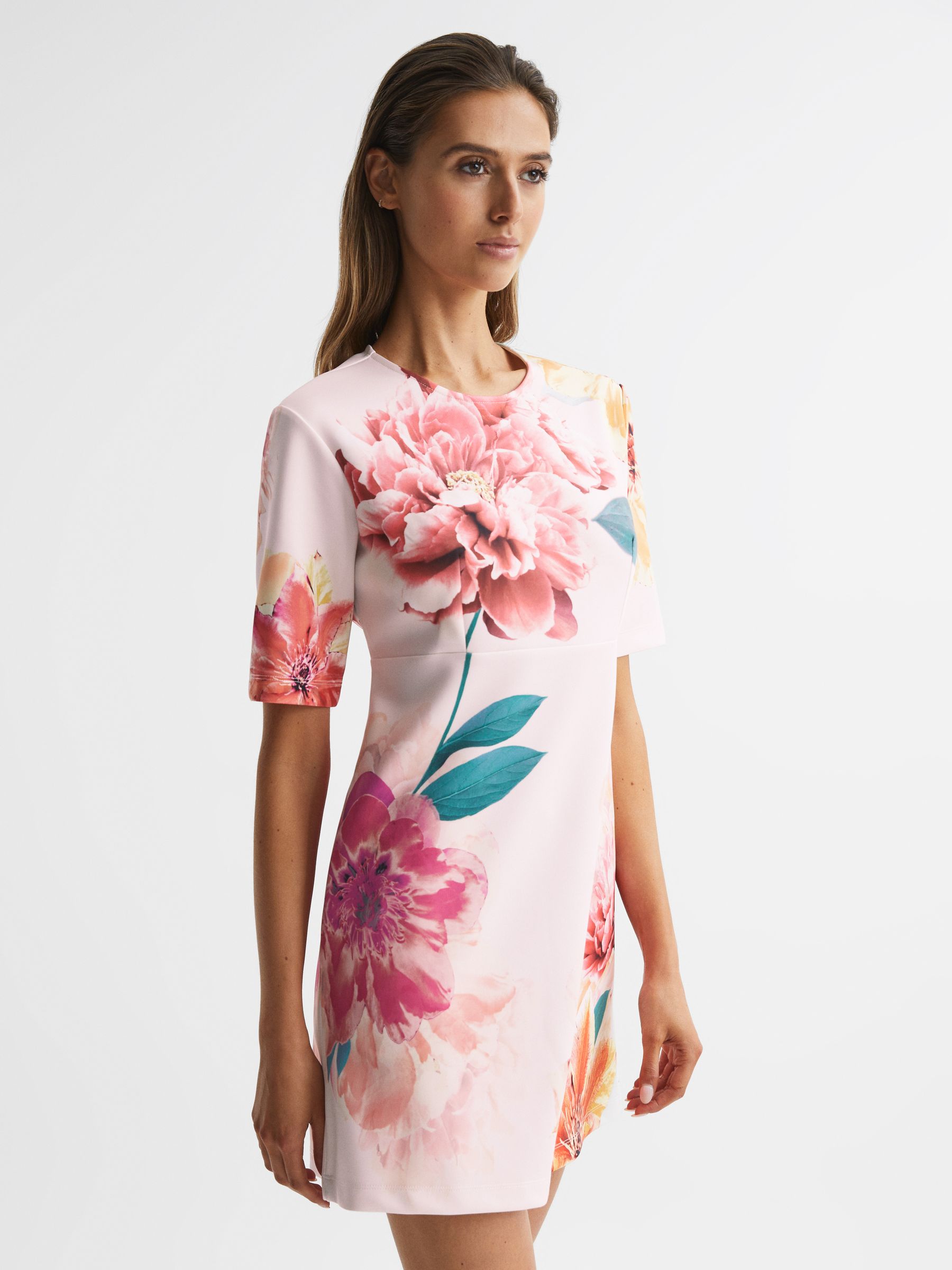 Floral Printed Mini Shift Dress in Pink - Image 3 of 5