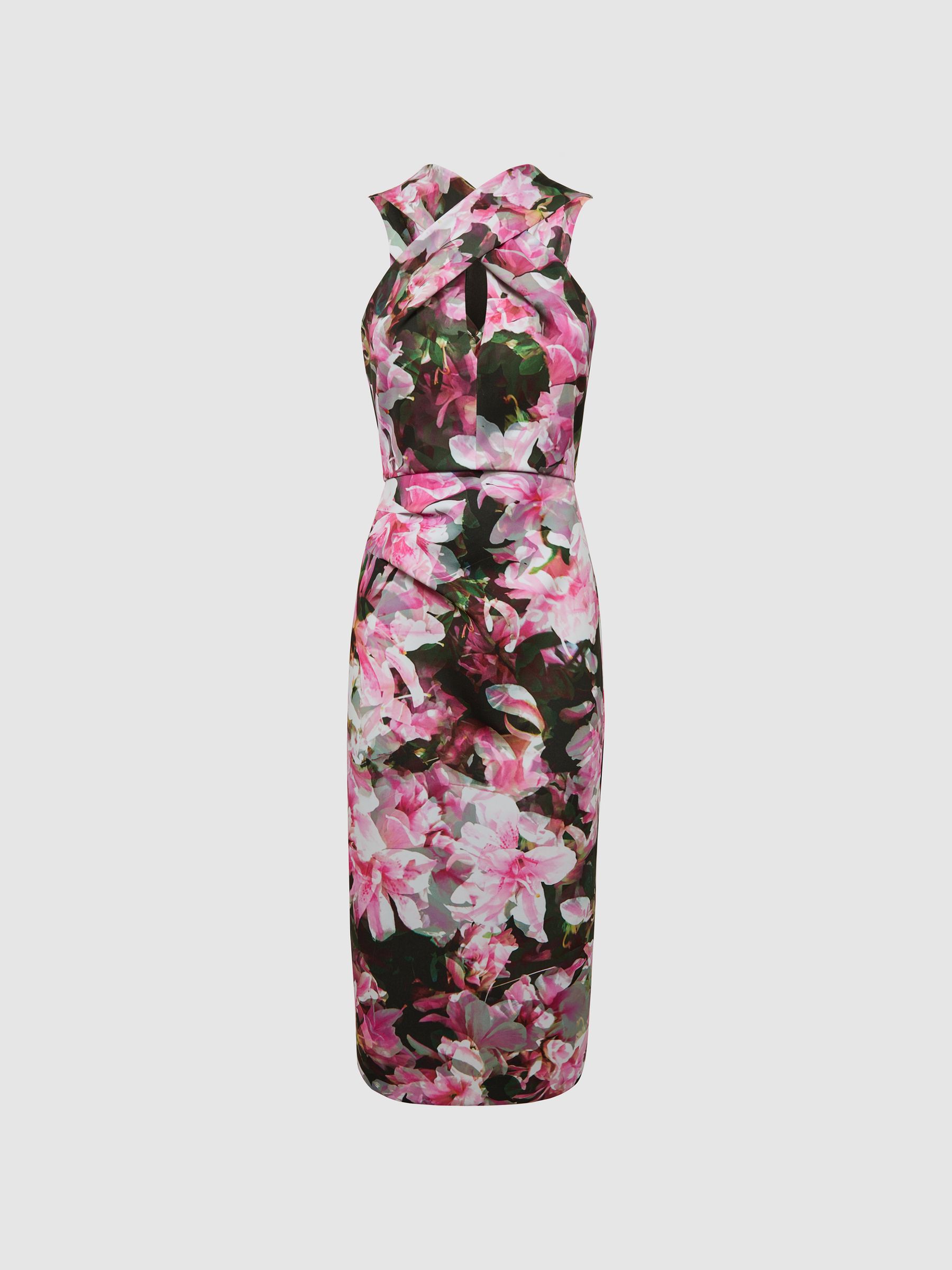 Floral Print Halter Midi Dress in Pink - Image 2 of 6