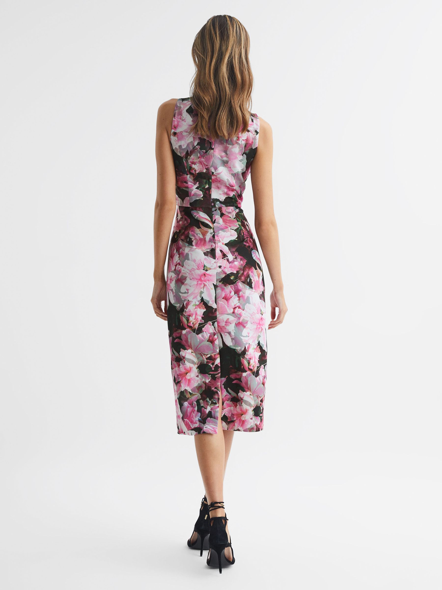 Floral Print Halter Midi Dress in Pink - Image 5 of 6