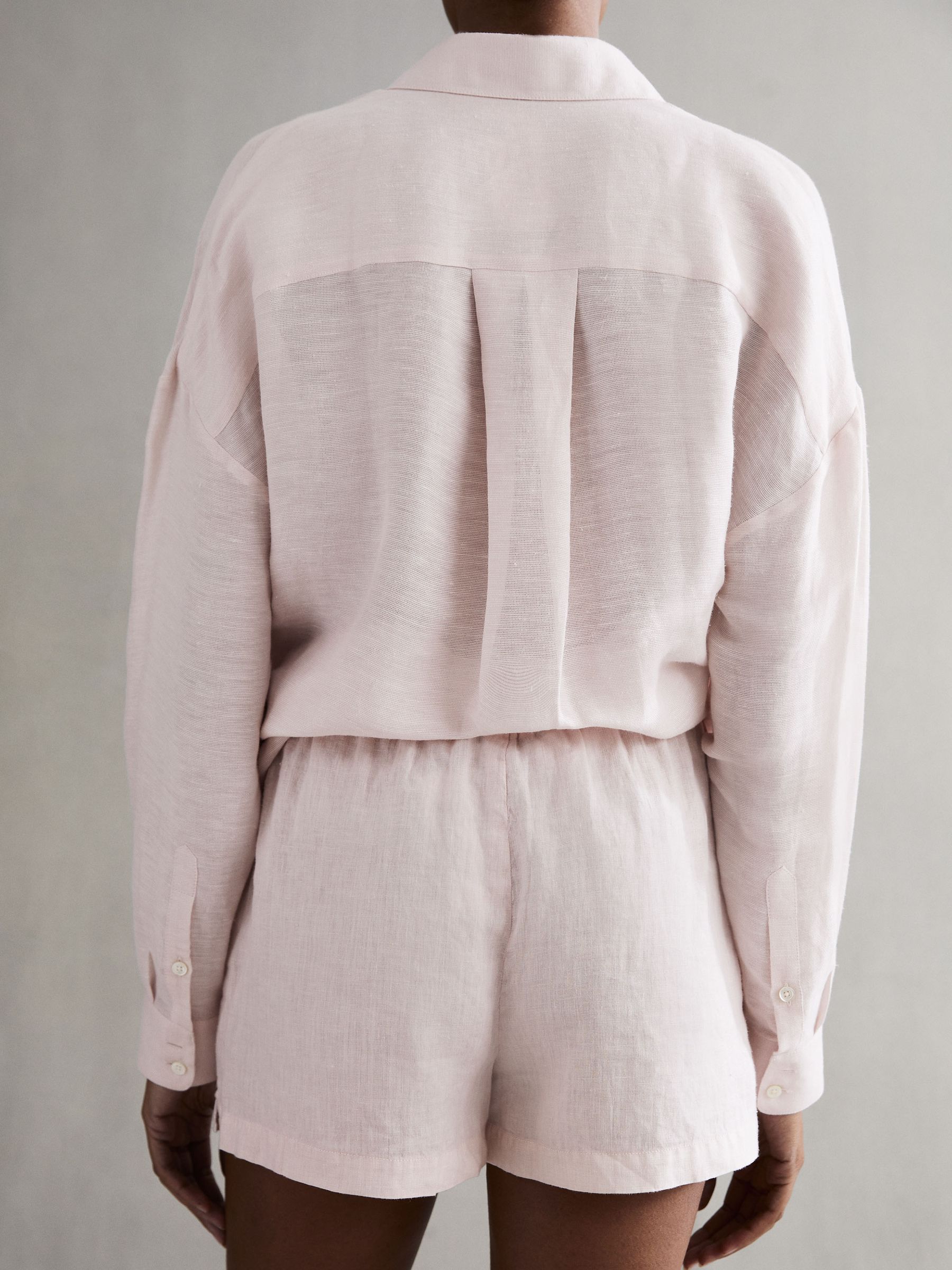 Linen Drawstring Shorts in Soft Pink - Image 4 of 5