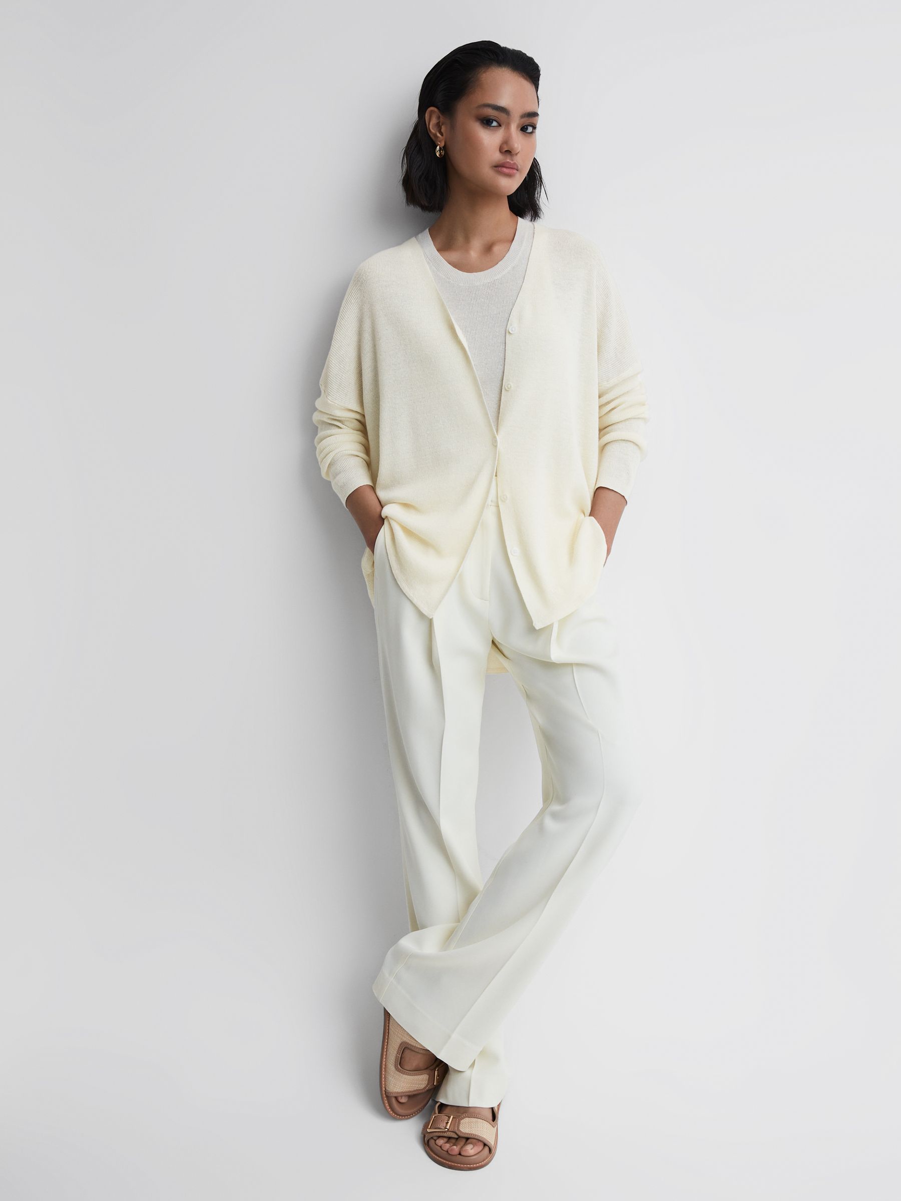 Linen Wool Cardigan in Cream - Image 1 of 5